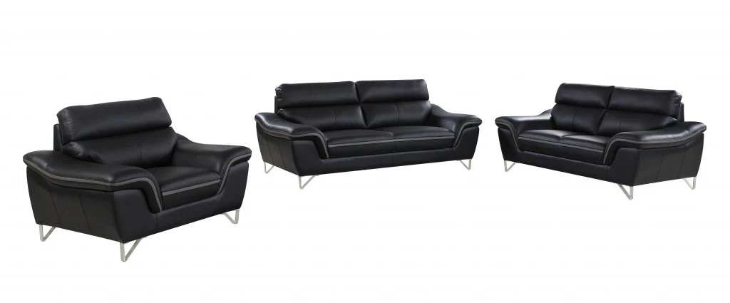 108" Charming Black Leather Sofa Set By Homeroots