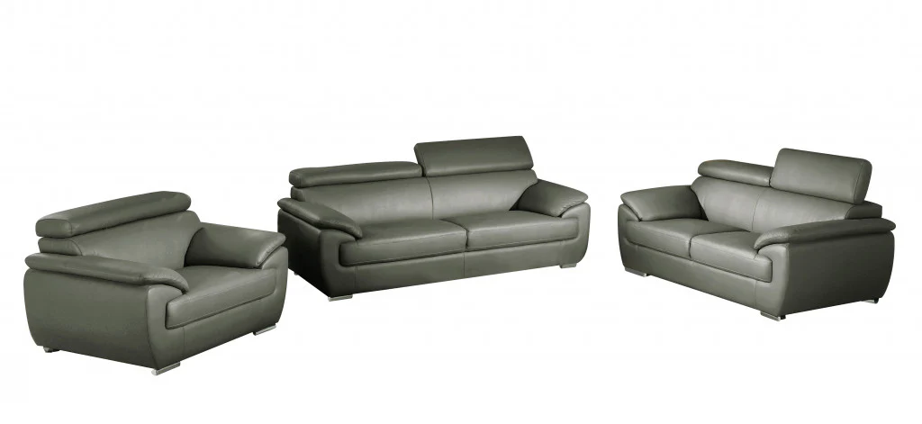 114" Captivating Grey Leather Sofa Set By Homeroots