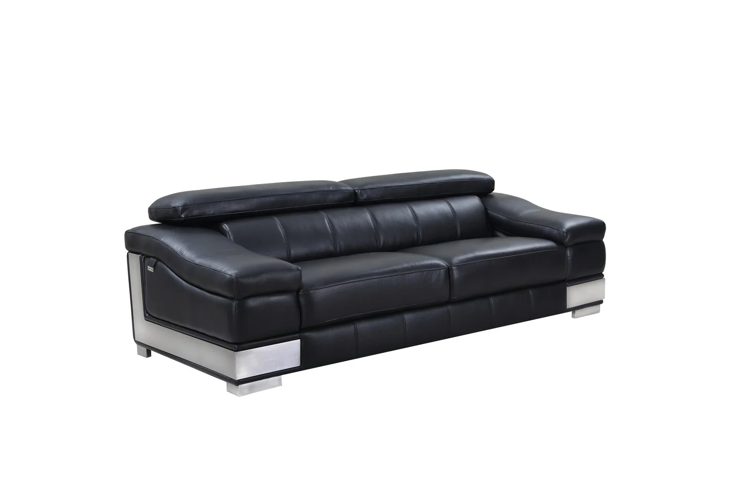 117" Modern Black Leather Sofa Set By Homeroots - Image 3