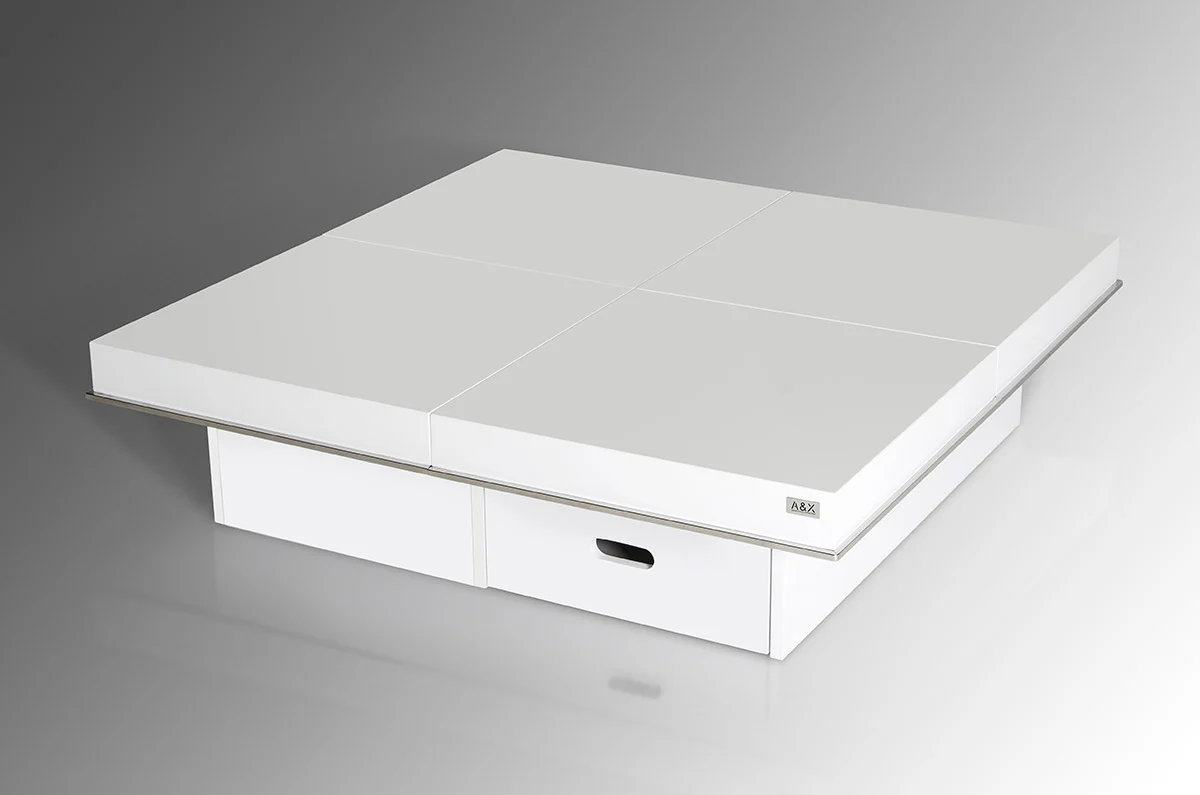 12' White Gloss Coffee Table with Pull Out Squares By Homeroots