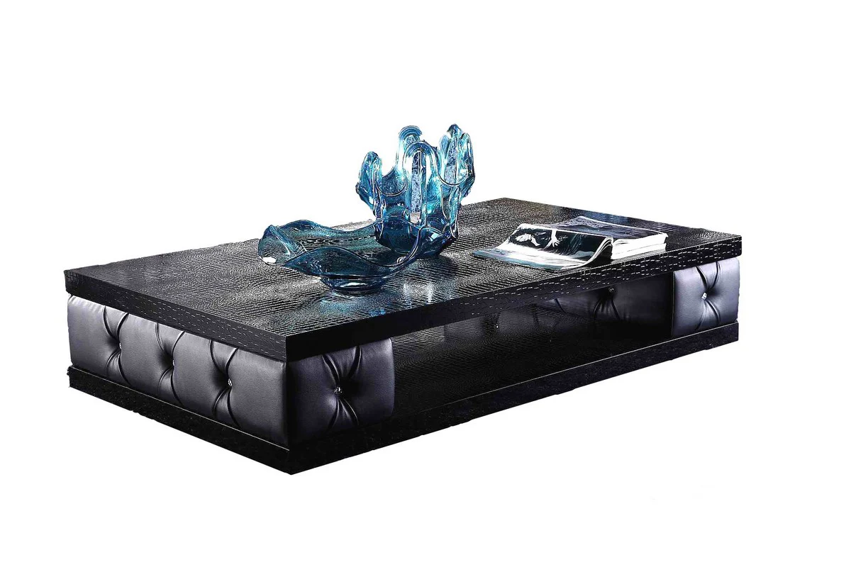 15" Black Leatherette Coffee Table with Crystals By Homeroots