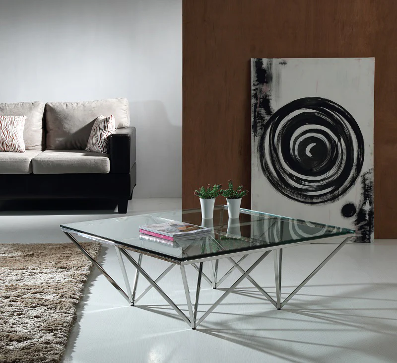 15' Glass and Stainless Coffee Table By Homeroots