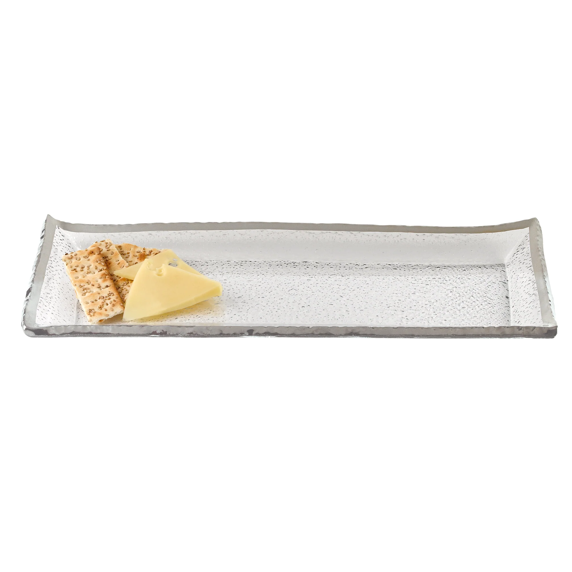18 Mouth Blown Rectangular Edge Silver Serving Platter Or Tray By Homeroots