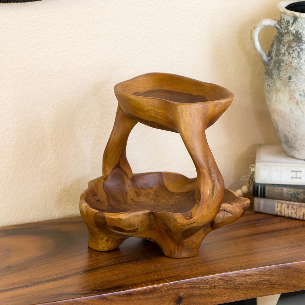 2-Tier Teak Tray Set of 2 By Garden Age Supply - Image 3
