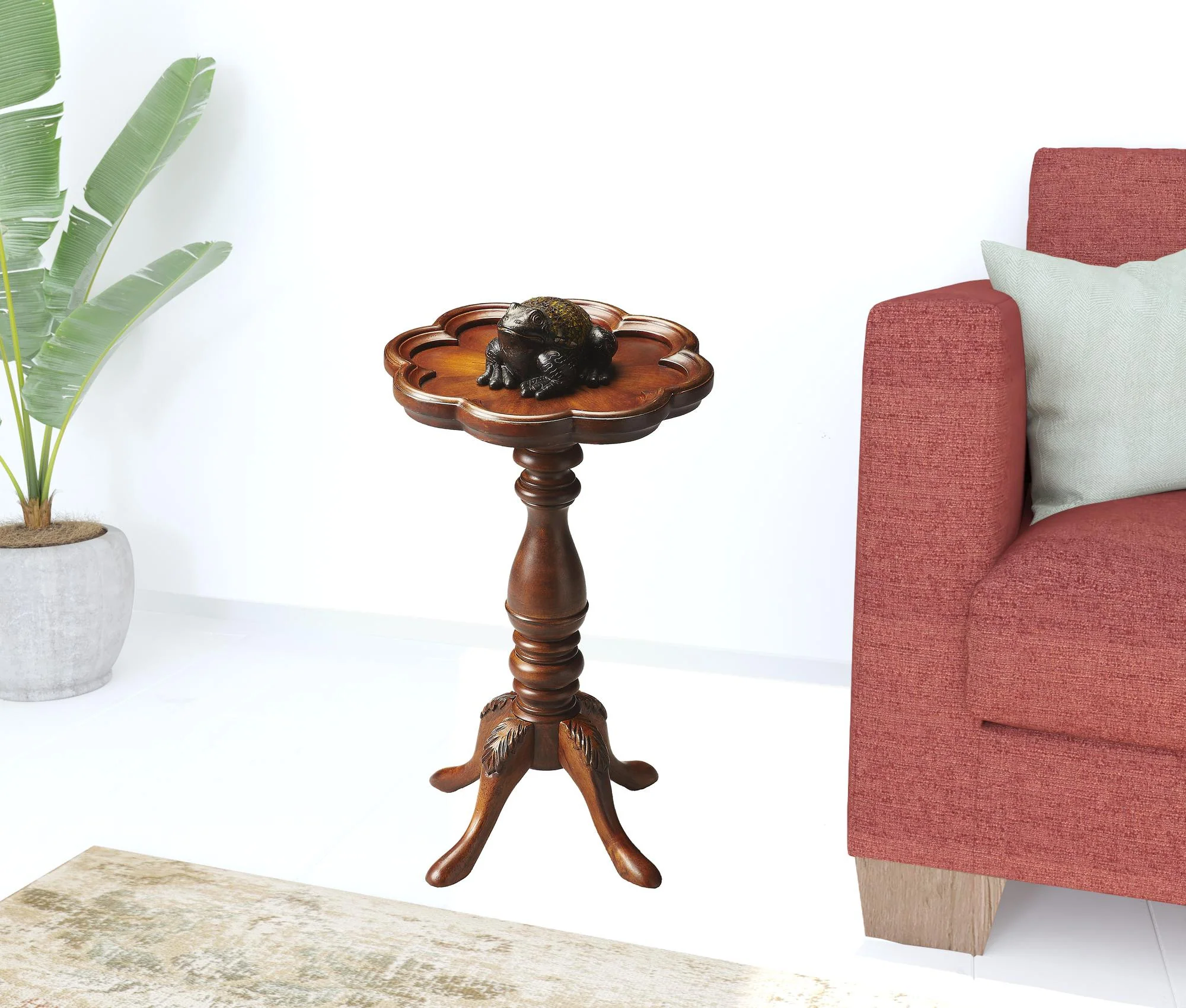 20" Medium Brown And Olive Ash Wood Floral Top End Table By Homeroots