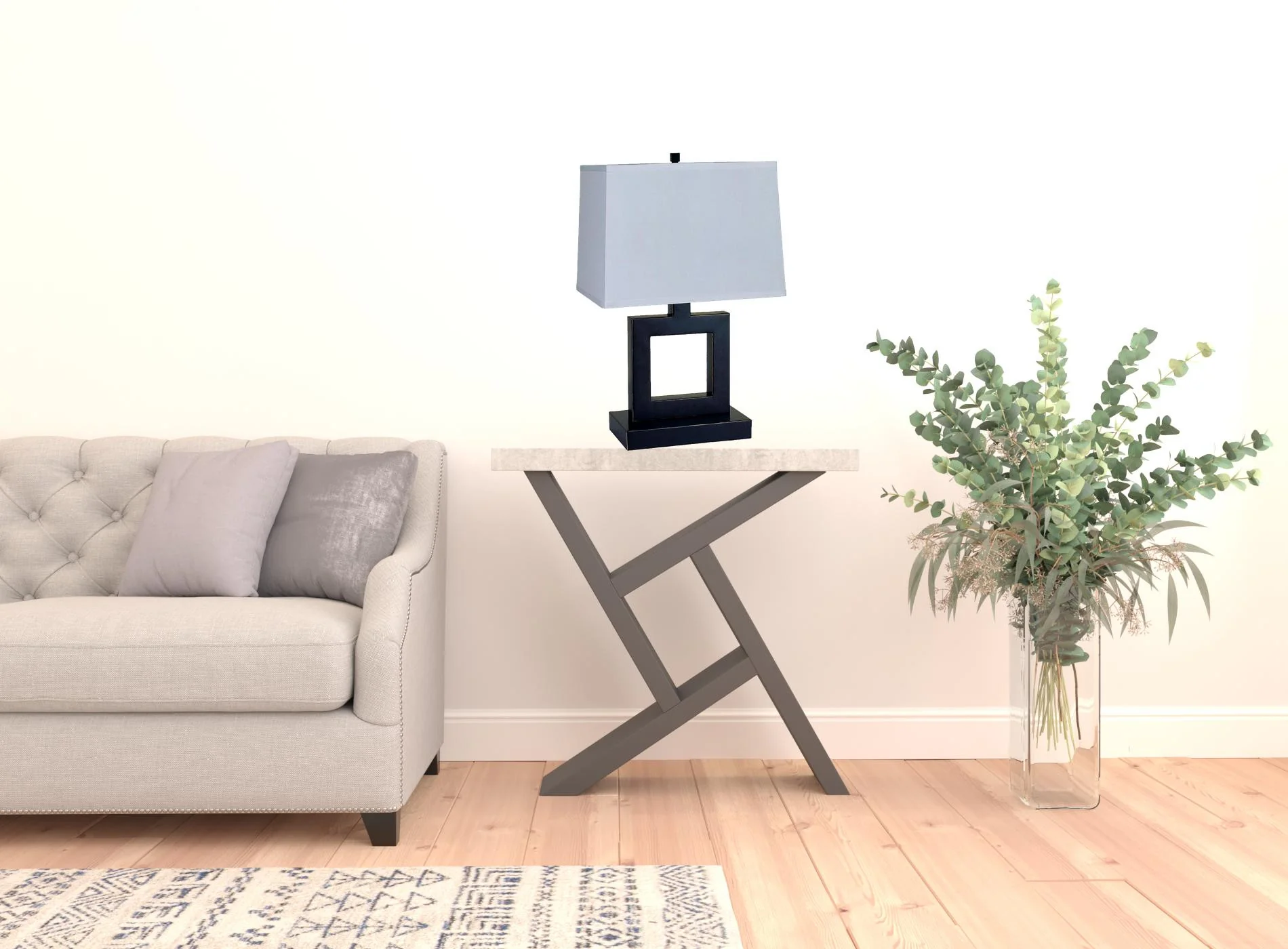 22" Bronze Open Square Table Lamp With White Rectangle Shade By Homeroots