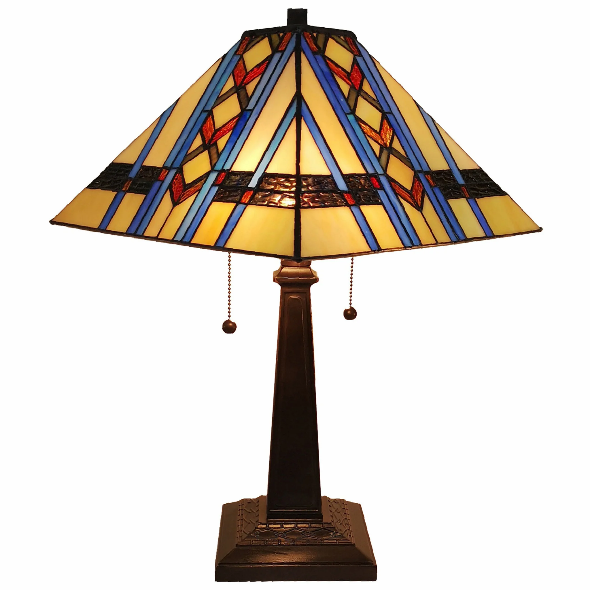 23" Amber Brown and Blue Stained Glass Two Light Mission Style Table Lamp By Homeroots