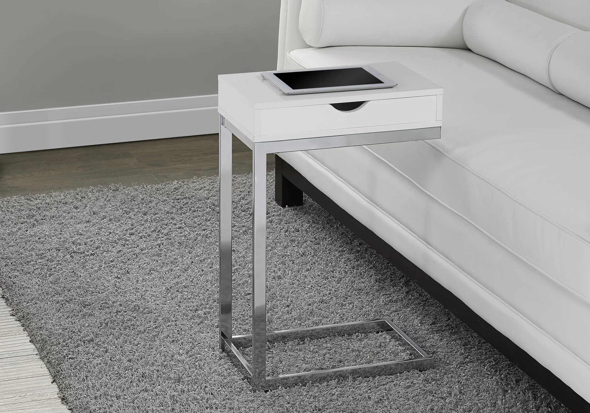 24.5" White Finish and Chromed Metal Accent Table By Homeroots