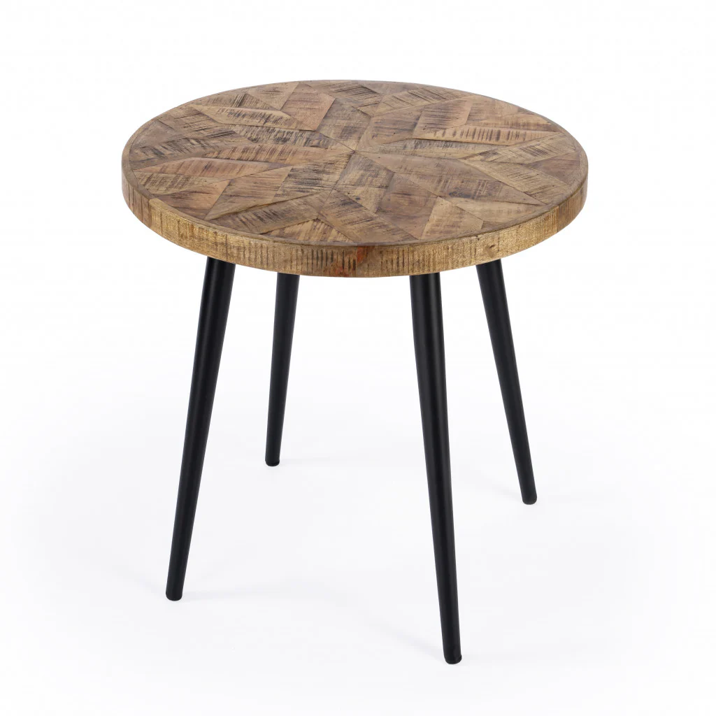 24" Brown Solid Wood and Black Round End Table By Homeroots
