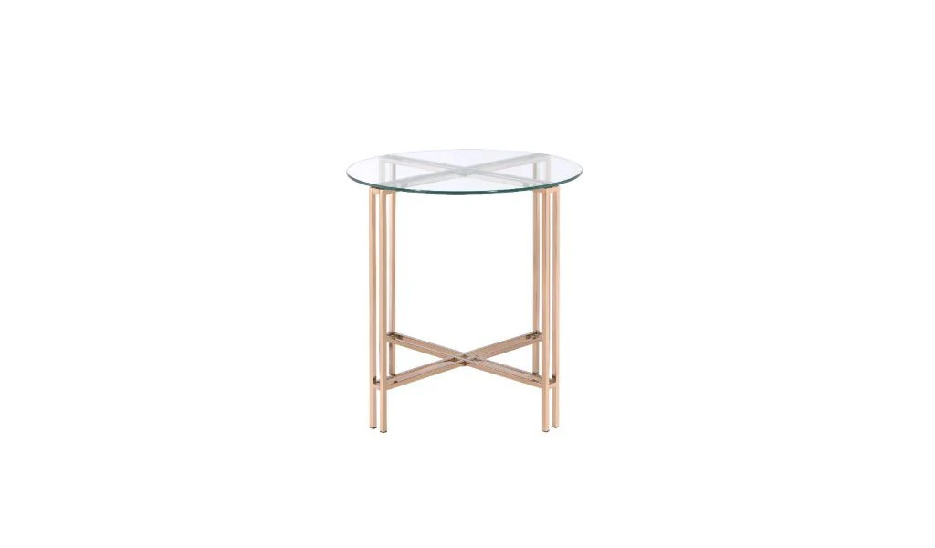 24" Champagne And Clear Glass And Metal Round End Table By Homeroots