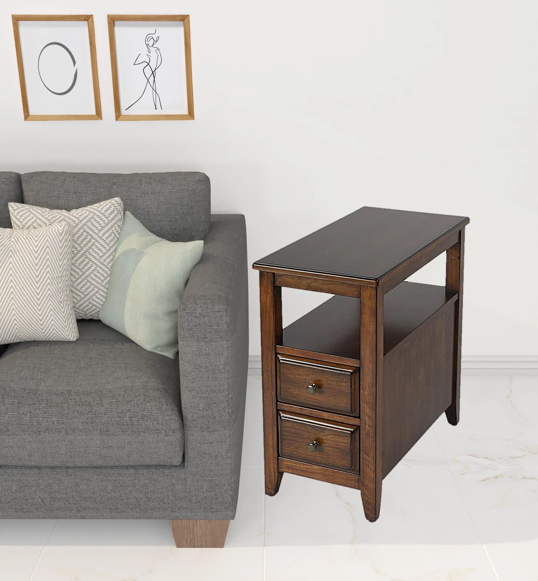 24" Cherry Brown Narrow End Table With Two Drawers And Shelf By Homeroots - Image 6