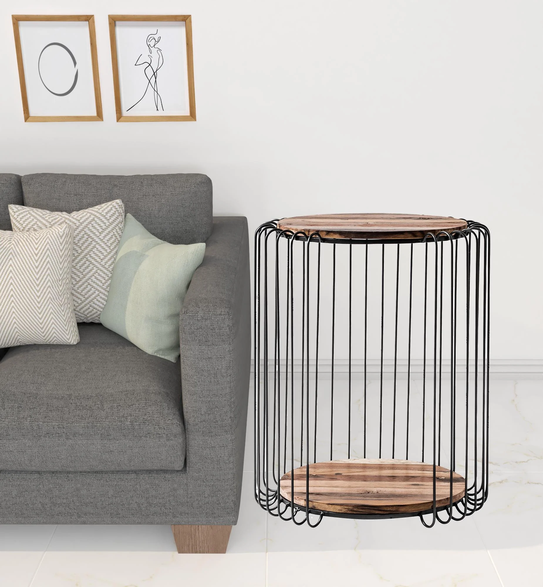 24" Modern Black and Rustic Brown Round End Table By Homeroots