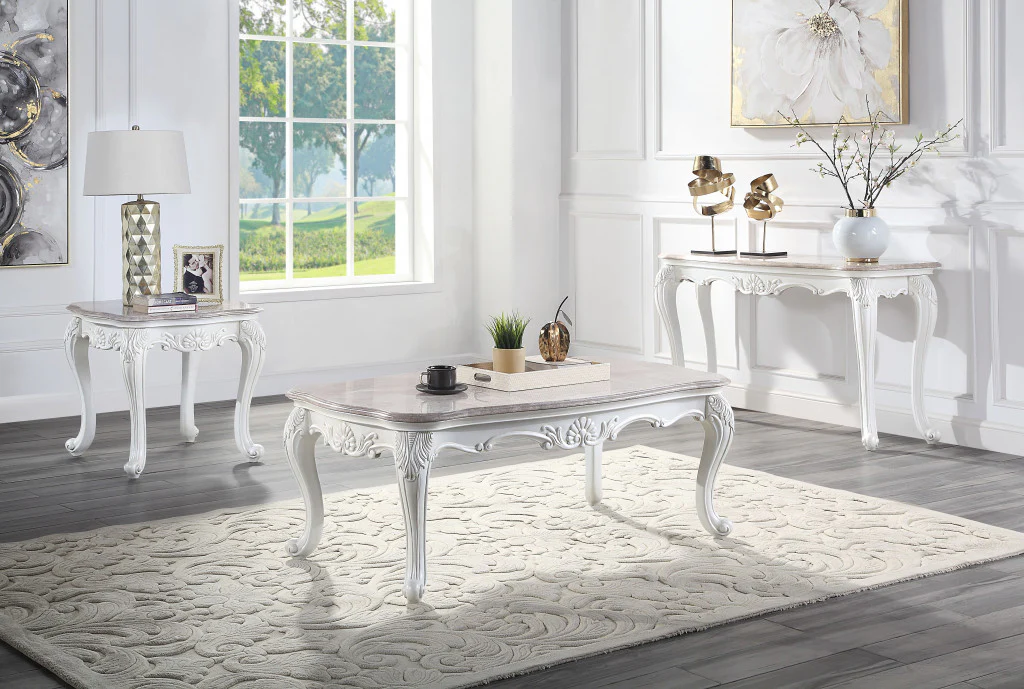 24" White And Marble Marble And Polyresin Rectangular End Table By Homeroots - Image 4