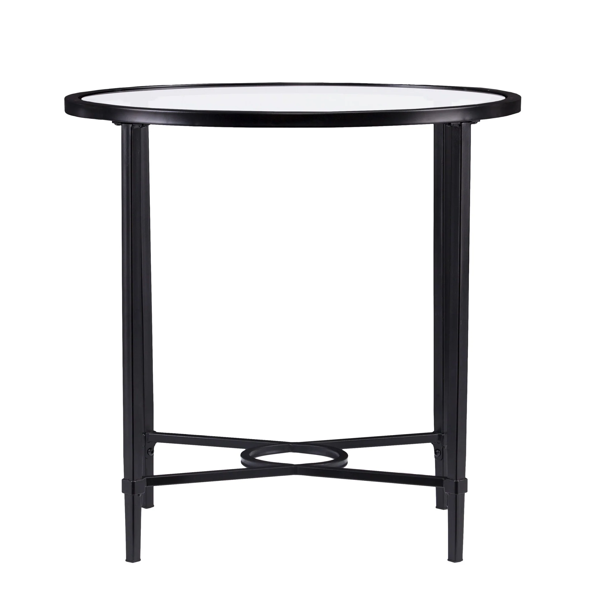 25" Black Glass And Iron Oval End Table By Homeroots - Image 2