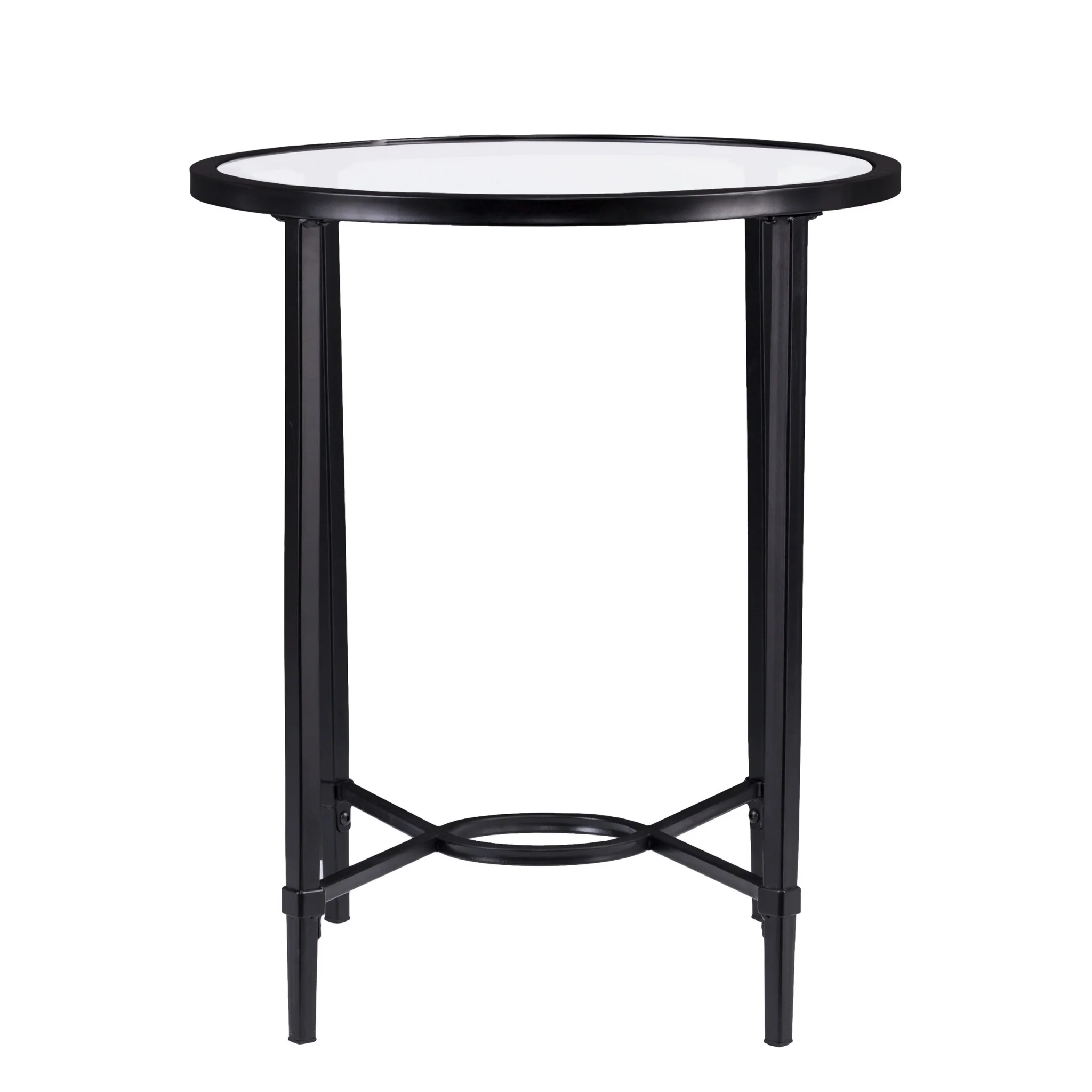25" Black Glass And Iron Oval End Table By Homeroots - Image 4