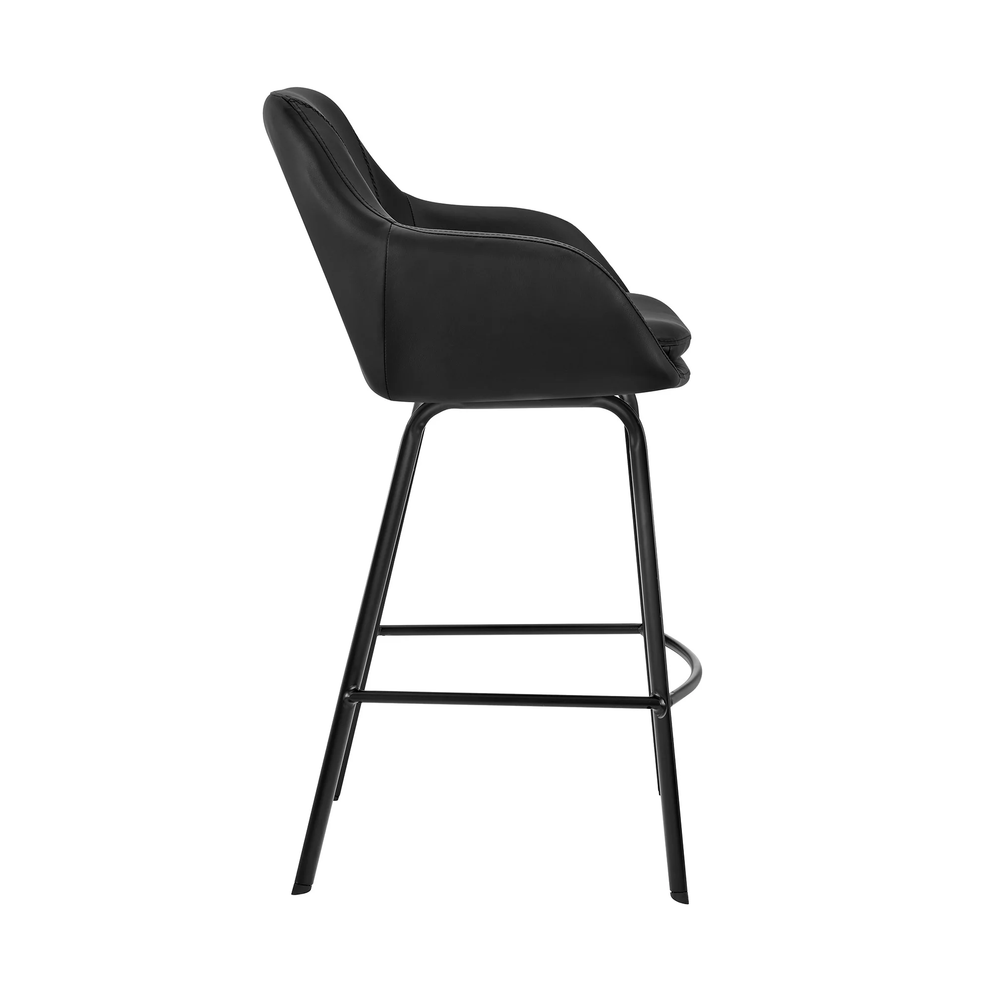 26" Black on Black Faux Leather Comfy Swivel Counter Stool By Homeroots - Image 4