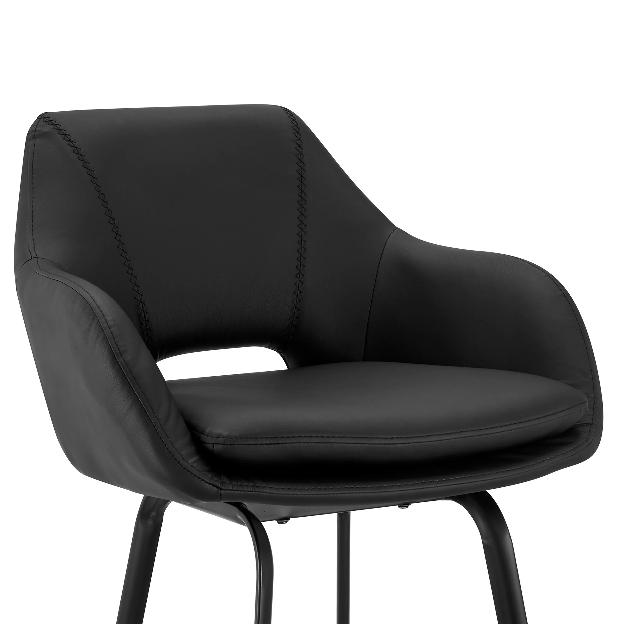 26" Black on Black Faux Leather Comfy Swivel Counter Stool By Homeroots - Image 7