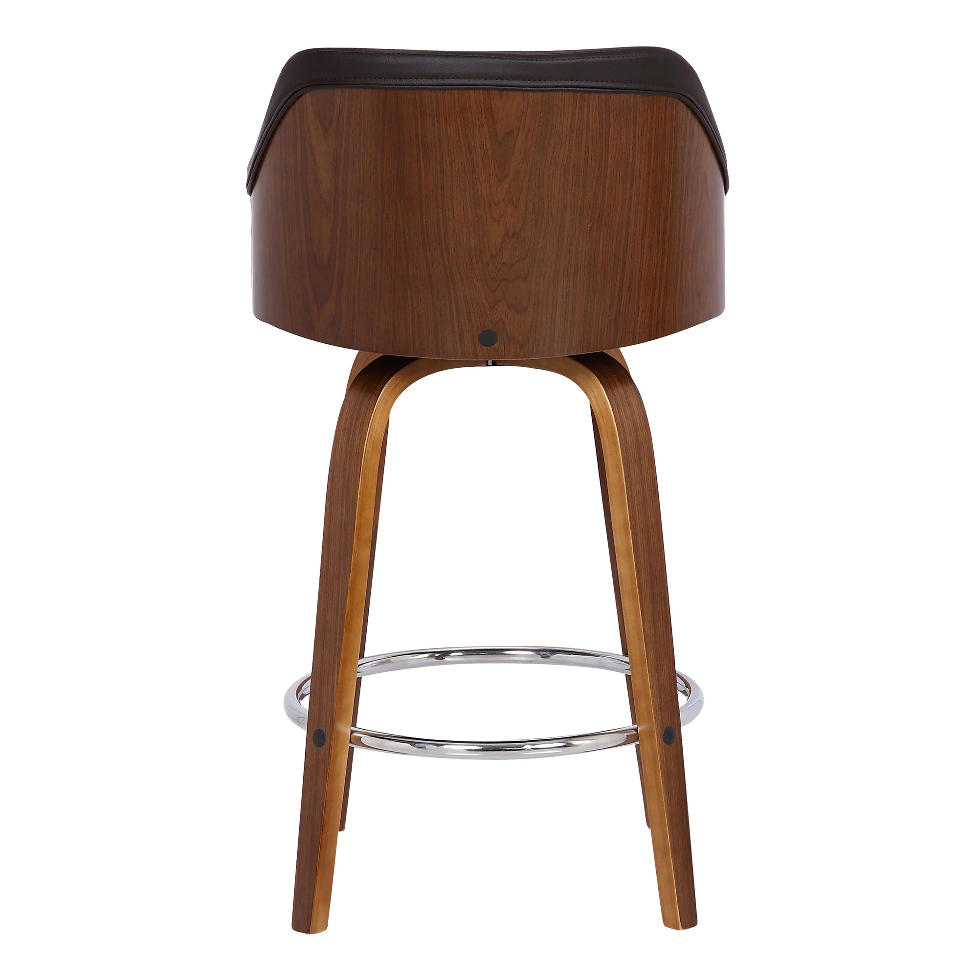 26" Brown Swivel Faux Leather Walnut Wooden Bar Stool By Homeroots - Image 5