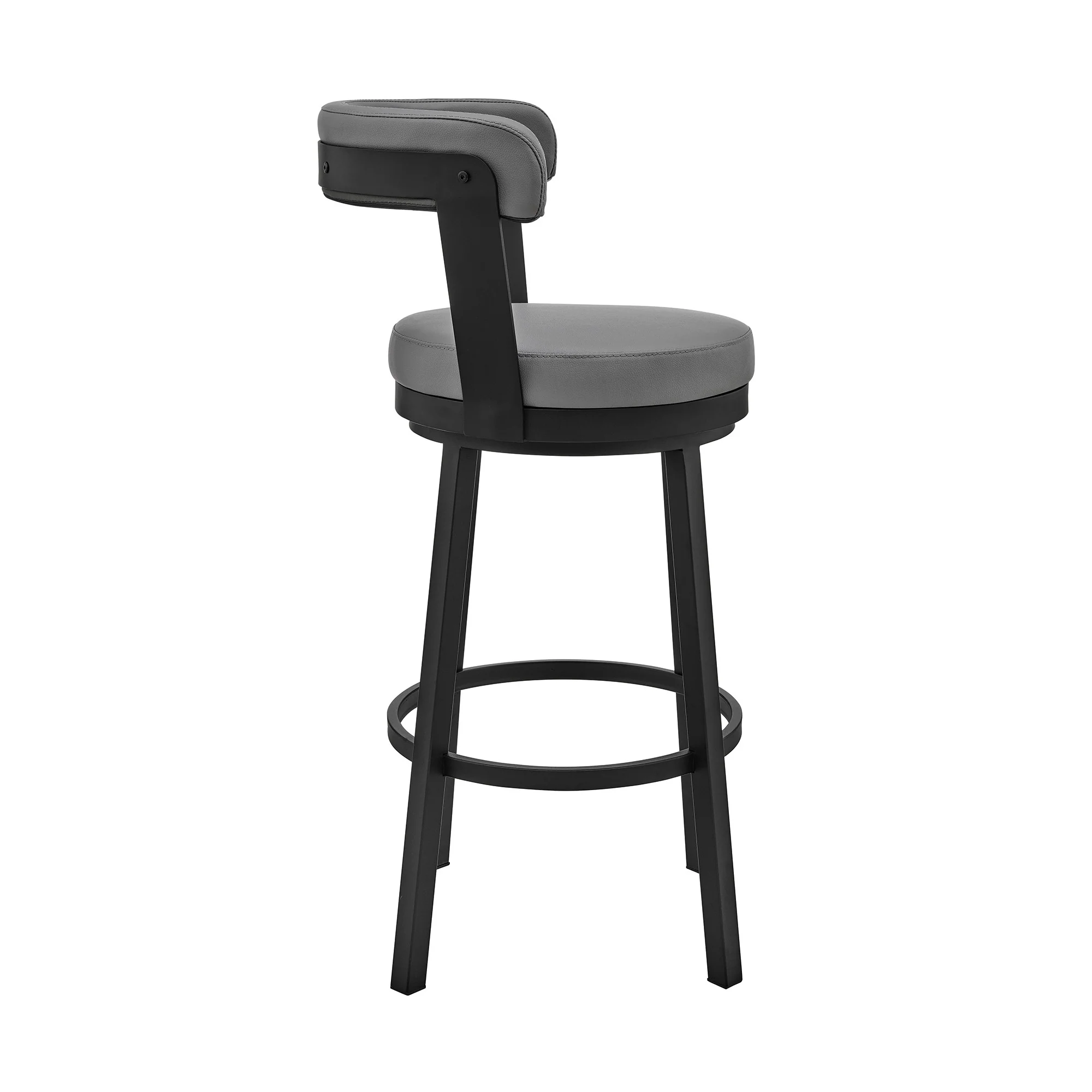 26" Chic Grey Faux Leather with Black Finish Swivel Bar Stool By Homeroots - Image 4