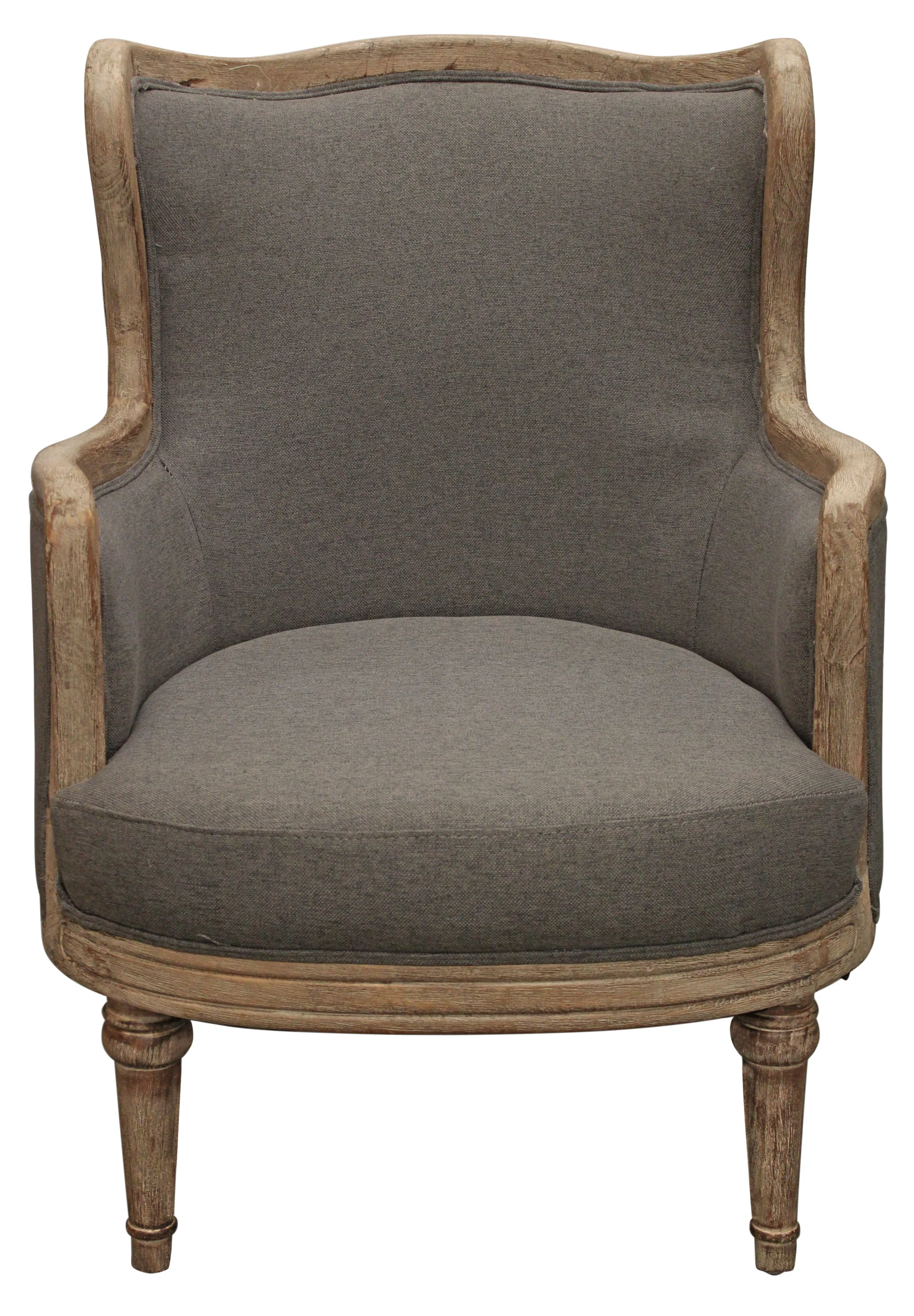 26" Gray Linen And Natural Solid Color Arm Chair By Homeroots