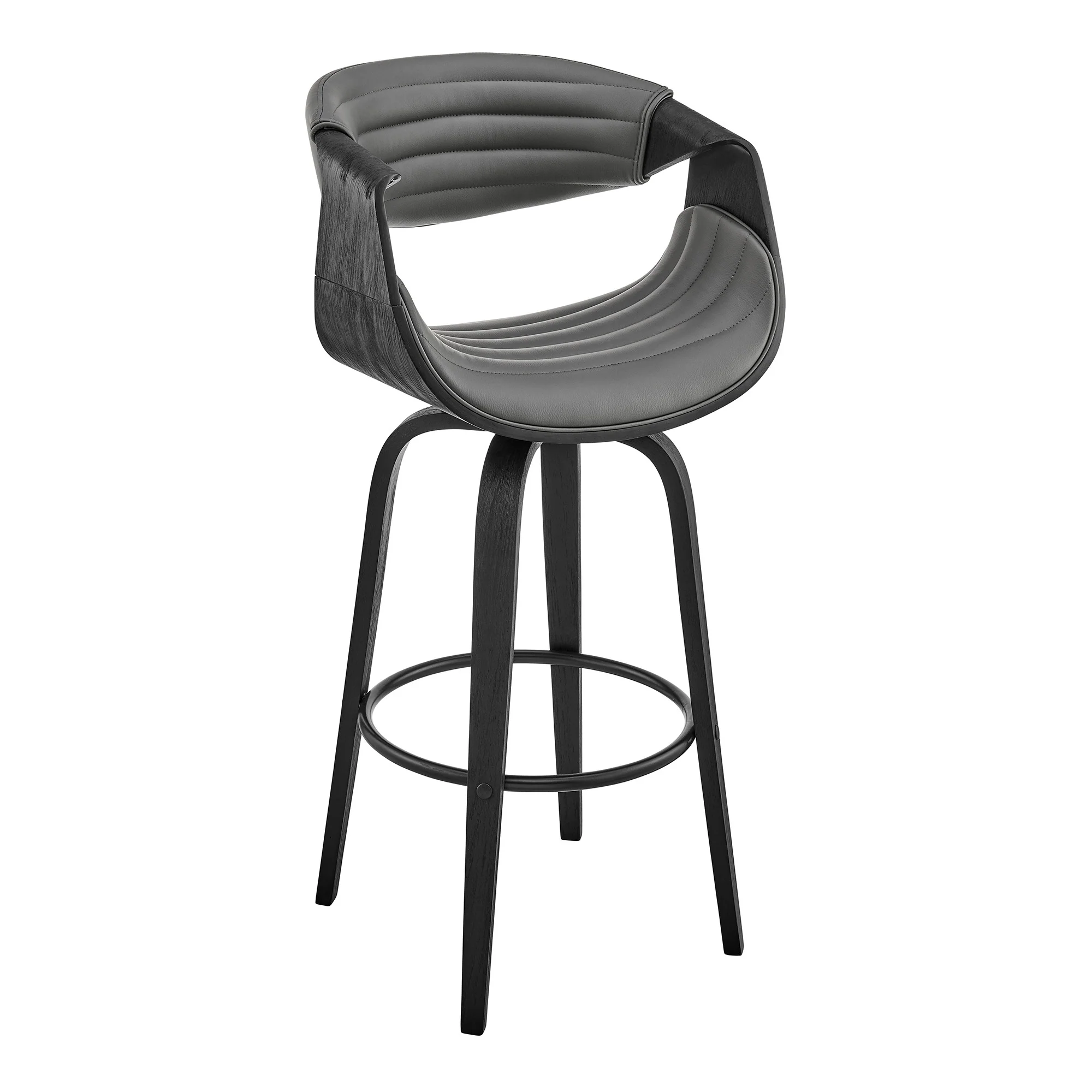 26" Grey Faux Leather and Black Wood Retro Chic Counter Stool By Homeroots - Image 2
