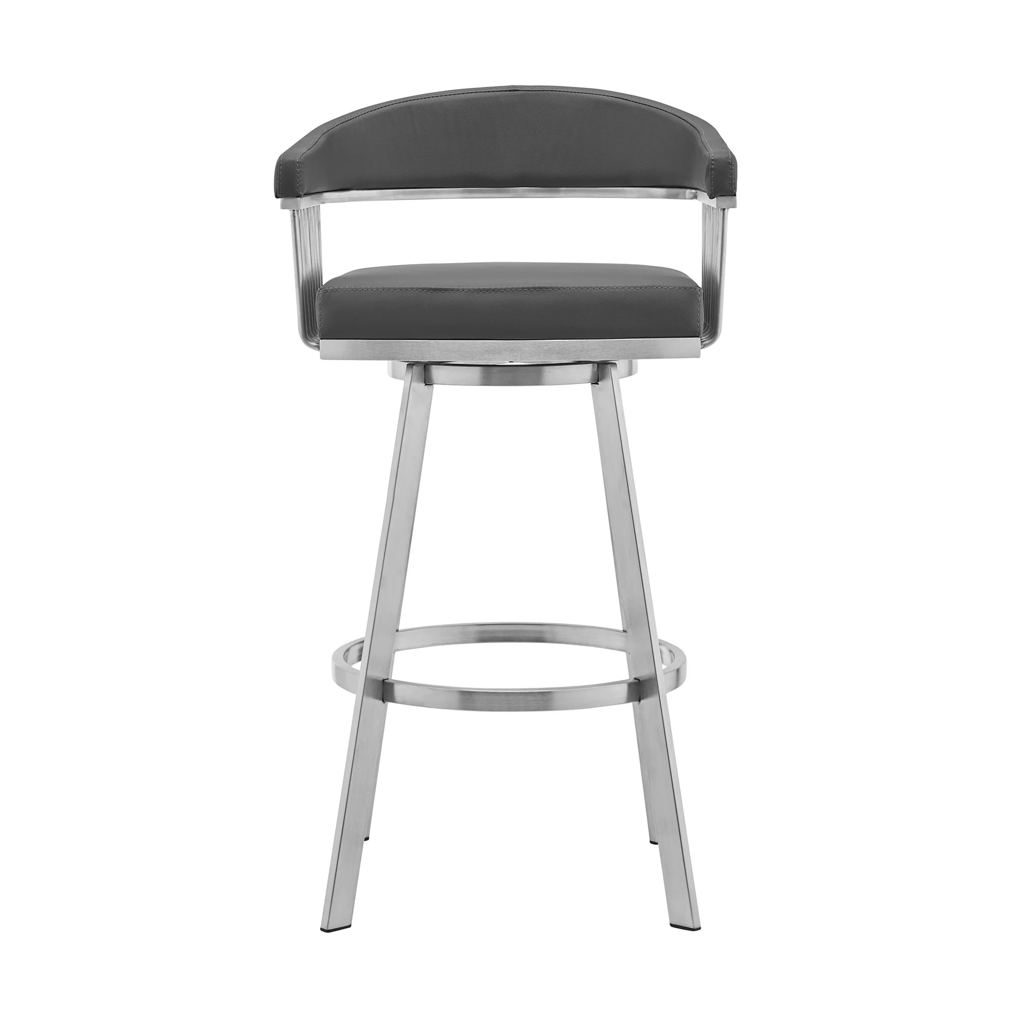 26" Mod Grey Faux Leather Brushed Silver Finish Swivel Bar Stool By Homeroots - Image 3