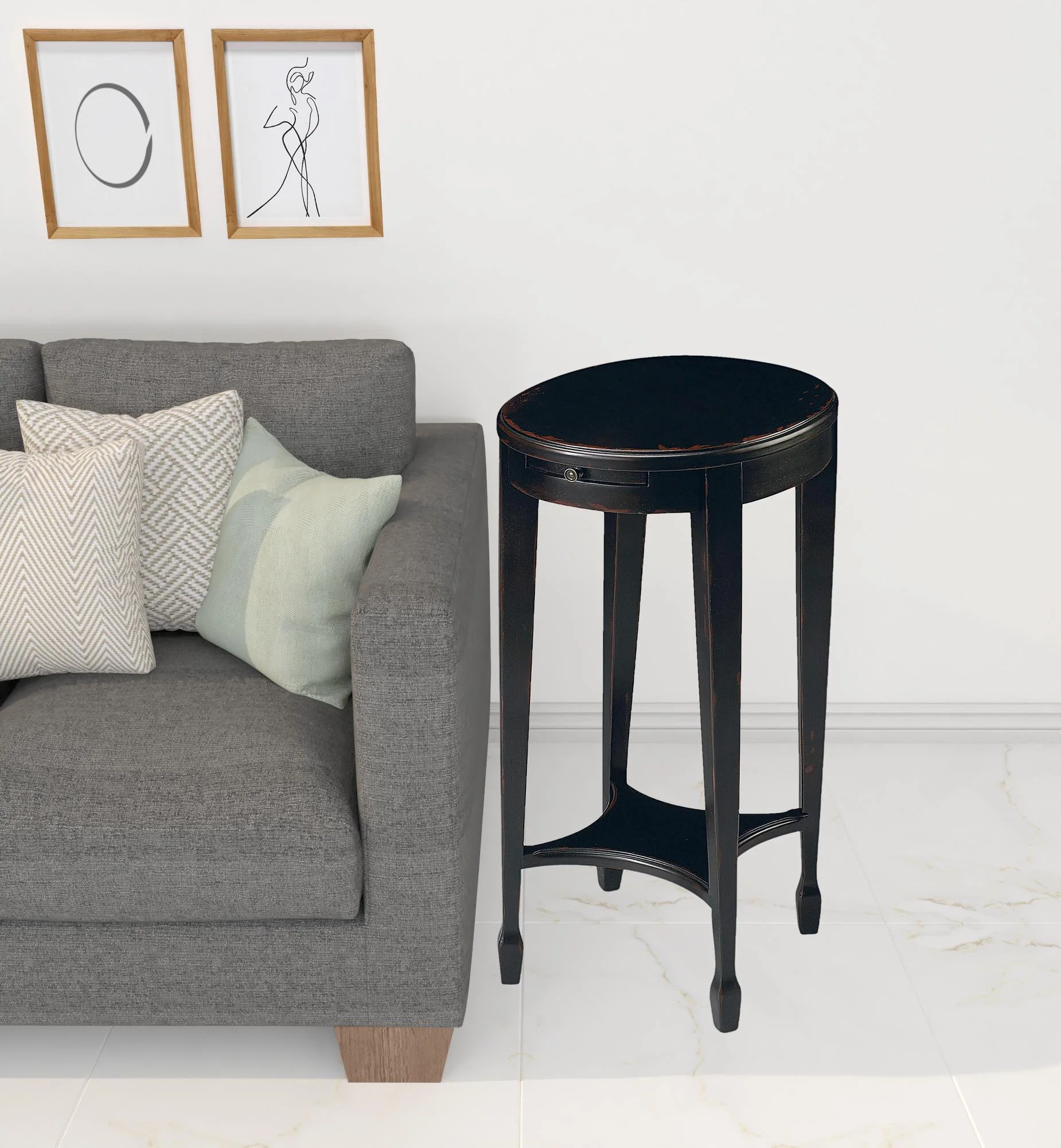 26" Rustic Black Manufactured Wood Oval End Table With Shelf By Homeroots
