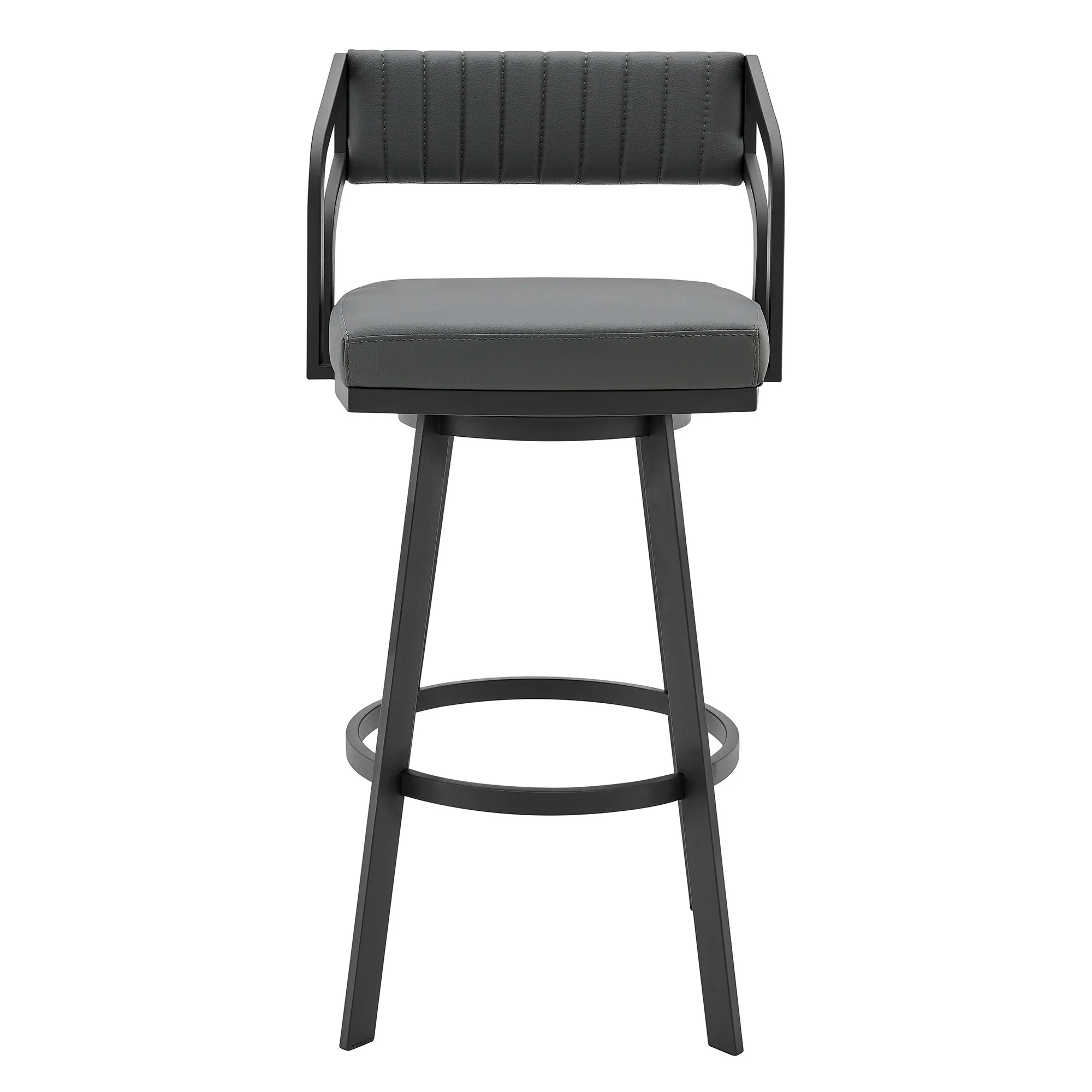 26" Timeless Slate Grey Faux Leather Silver Finish Swivel Counter Stool By Homeroots - Image 3