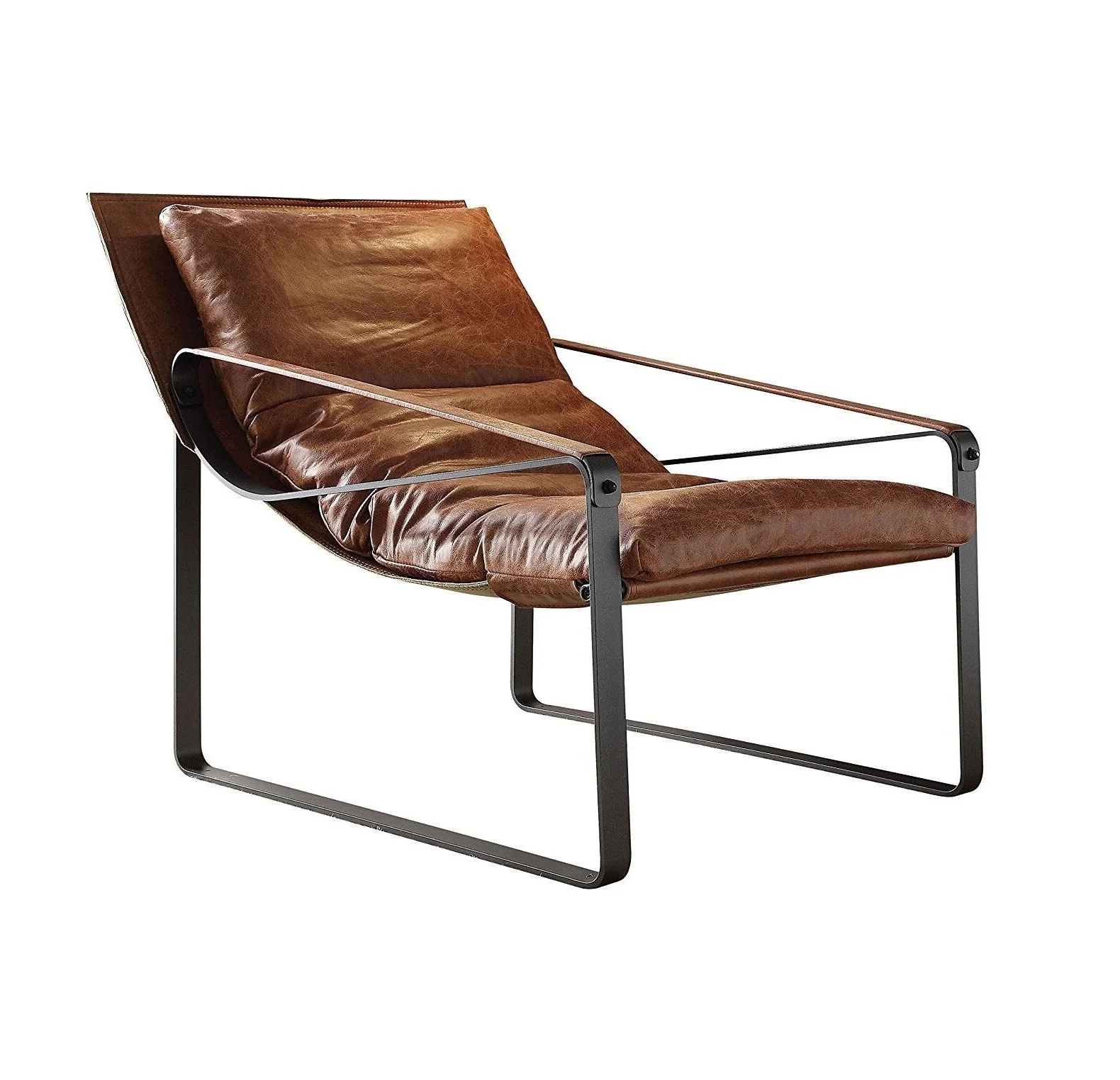 27" Brown Top Grain Leather And Steel Lounge Chair By Homeroots