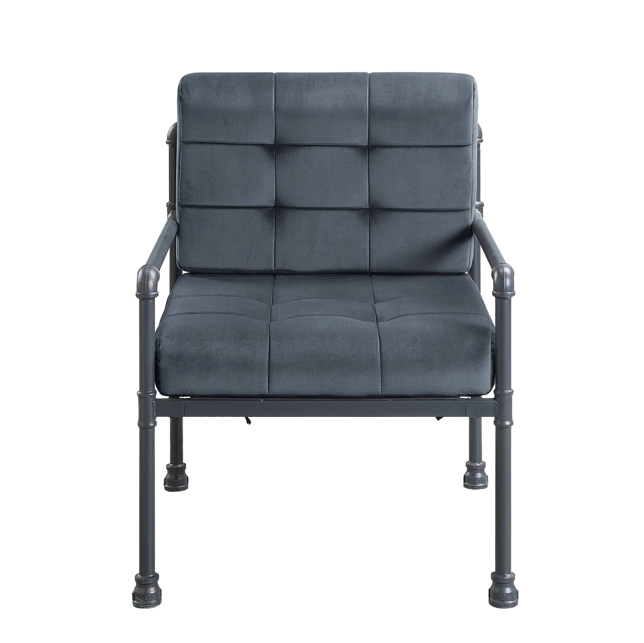 27" Gray Velvet And Steel Arm Chair By Homeroots