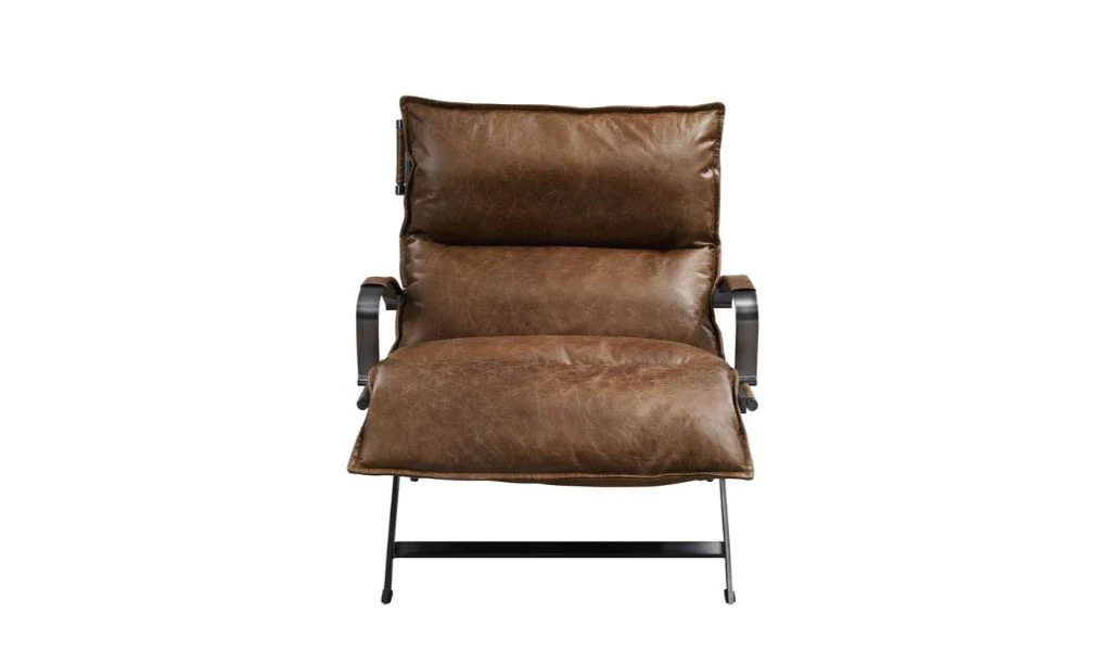 28" Brown Top Grain Leather And Steel Lounge Chair By Homeroots
