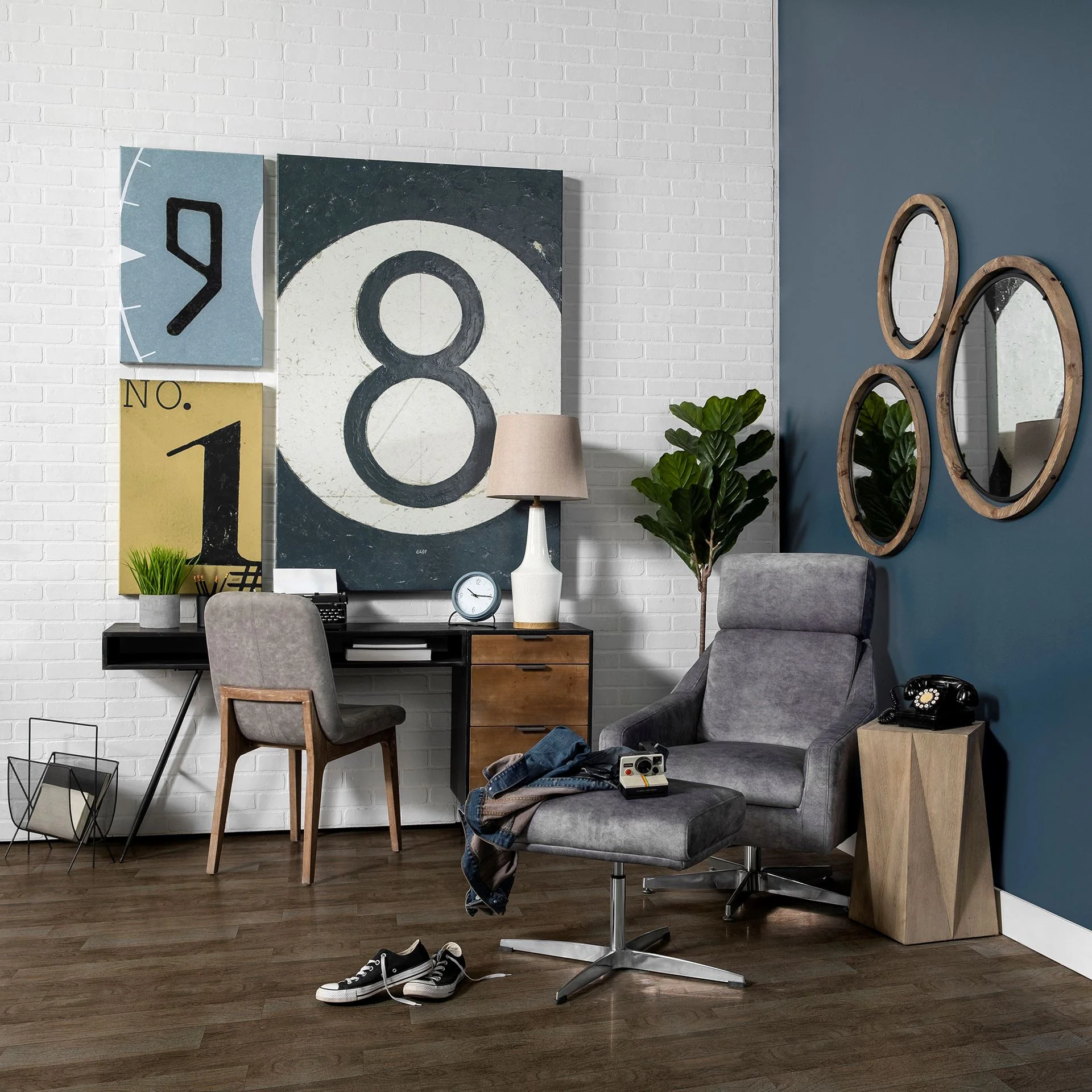 28" Brown Wood and Black Metal Double Frame Wall Mirror By Homeroots - Image 5