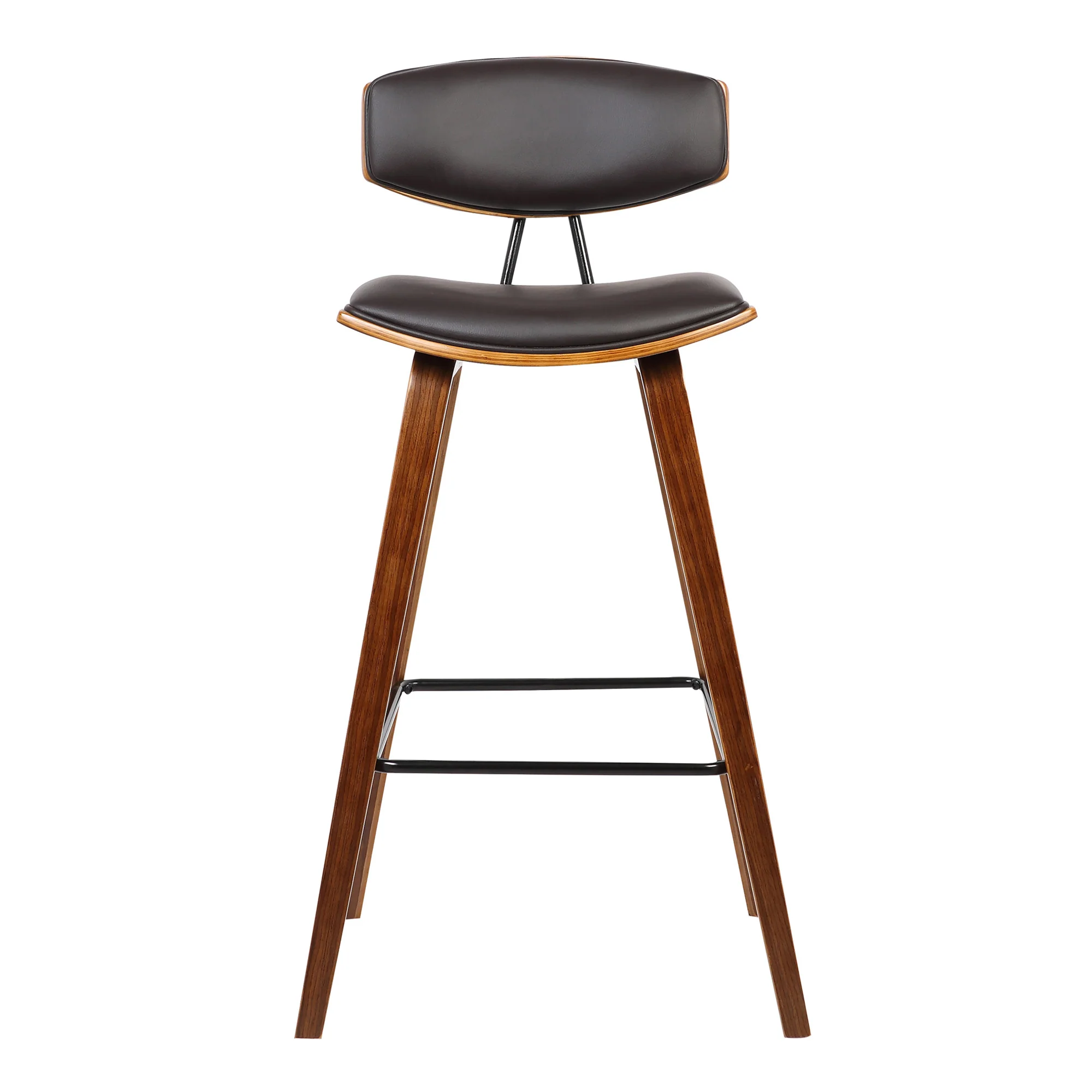 29” Brown Faux Leather Mid Century Modern Bar Stool By Homeroots - Image 3