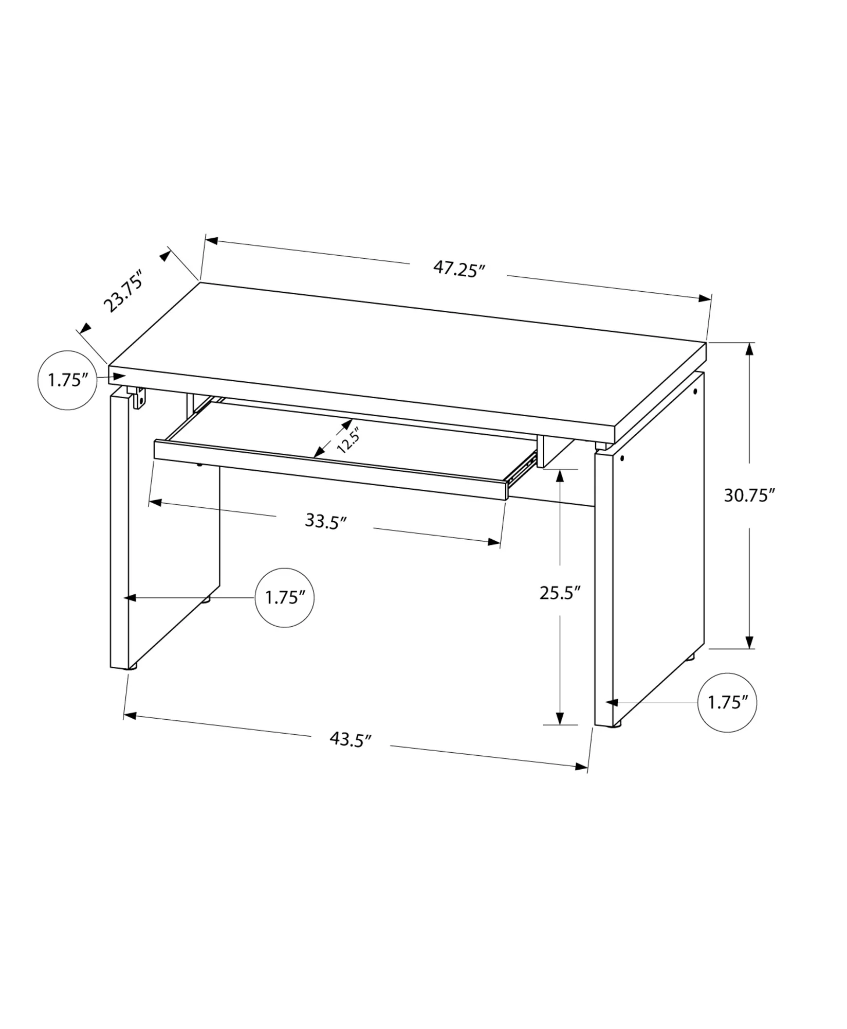 30.75" Particle Board Computer Desk By Homeroots - Image 4