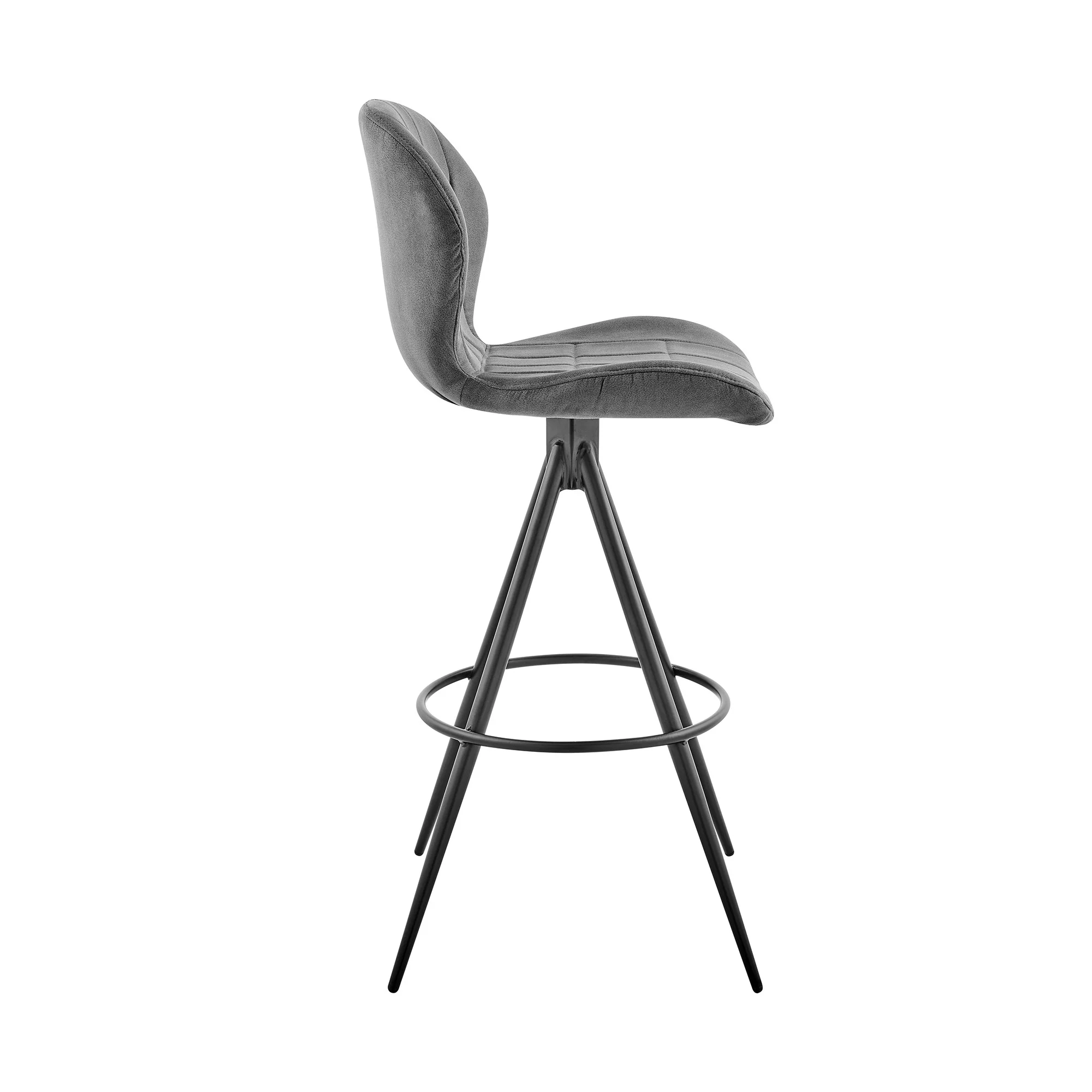 30" Charcoal Gray and Black Microfiber Squared Channel Bar Stool By Homeroots - Image 4