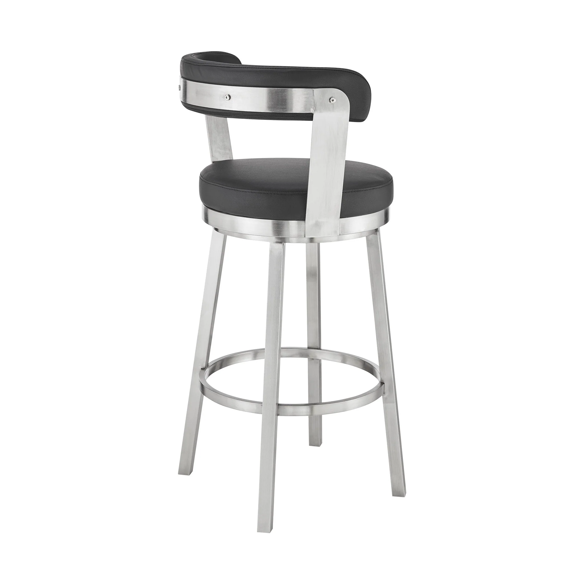 30" Chic Black Faux Leather with Stainless Steel Finish Swivel Bar Stool By Homeroots - Image 5