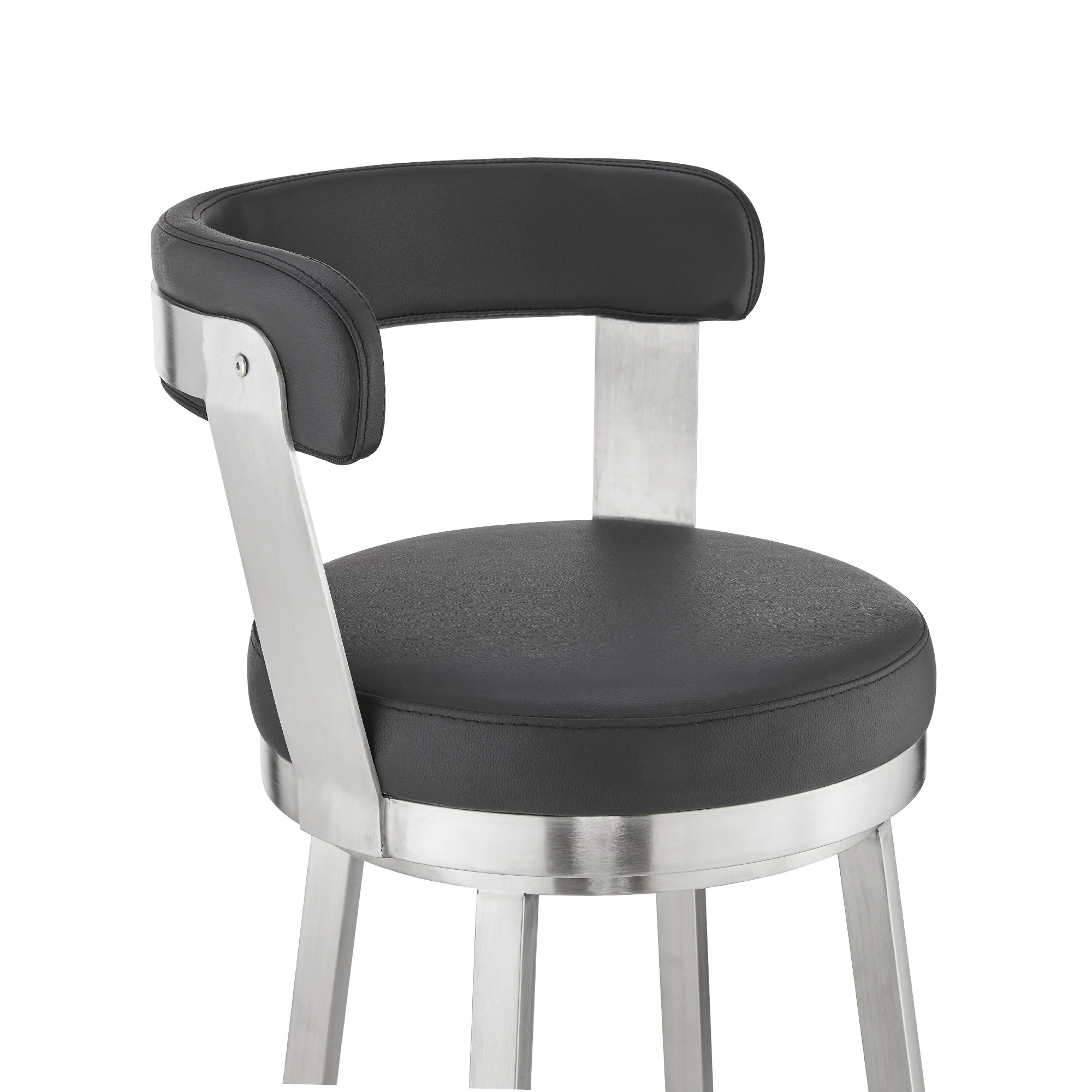 30" Chic Black Faux Leather with Stainless Steel Finish Swivel Bar Stool By Homeroots - Image 7