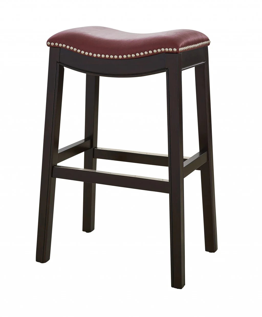 30" Espresso and Red Saddle Style Counter Height Bar Stool By Homeroots