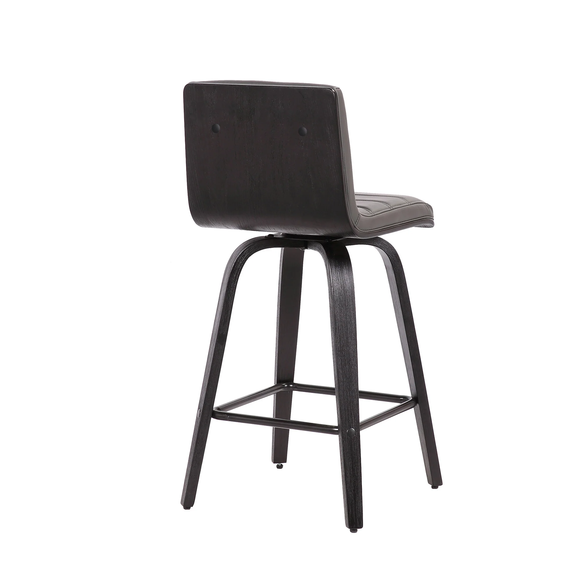 30” Gray Faux Leather Black Wooden Swivel Bar Stool By Homeroots - Image 5