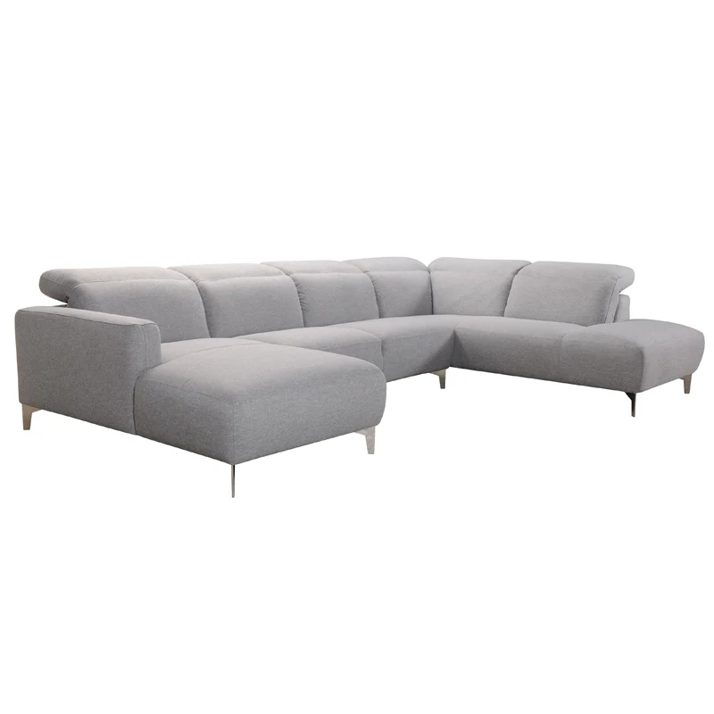 30' Grey Fabric and Iron Sectional Sofa with a Wood Frame By Homeroots - Image 2
