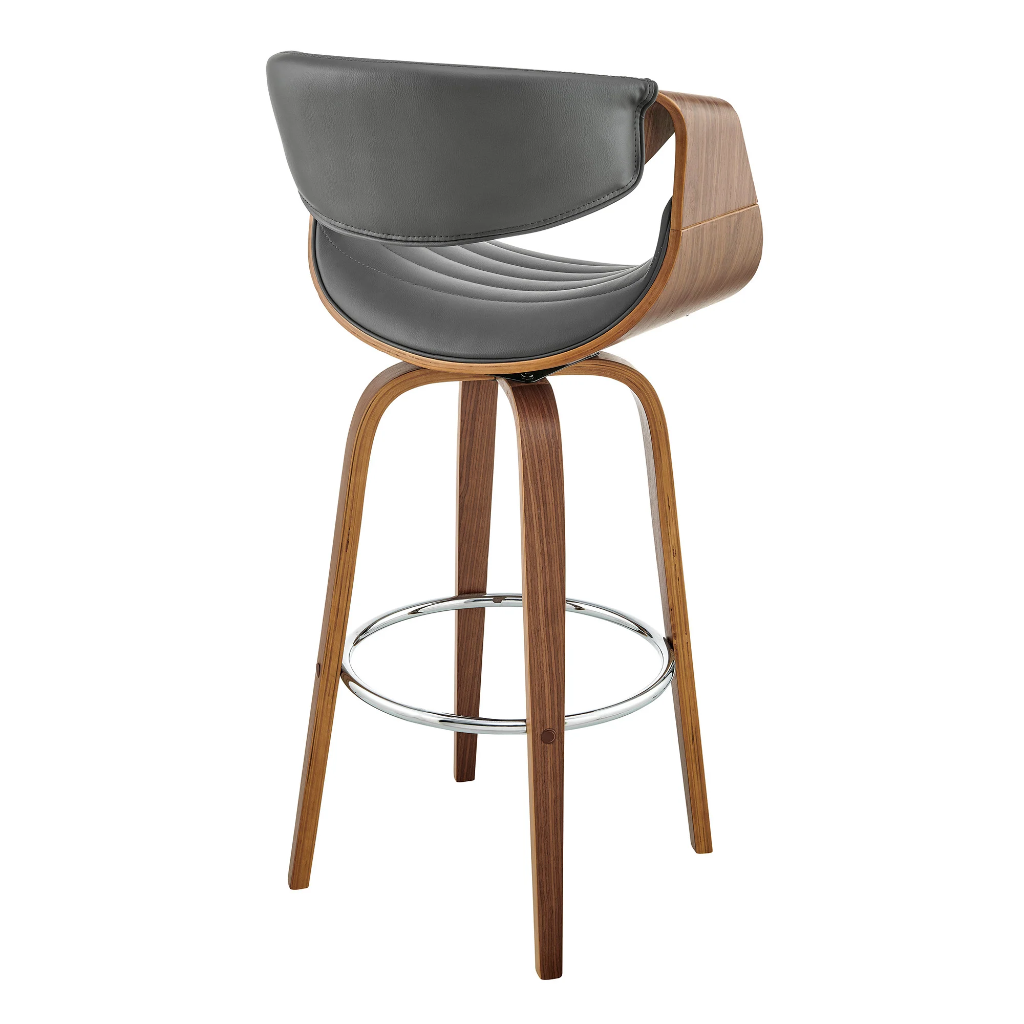 30" Grey Faux Leather and Walnut Wood Retro Chic Bar Stool By Homeroots - Image 5