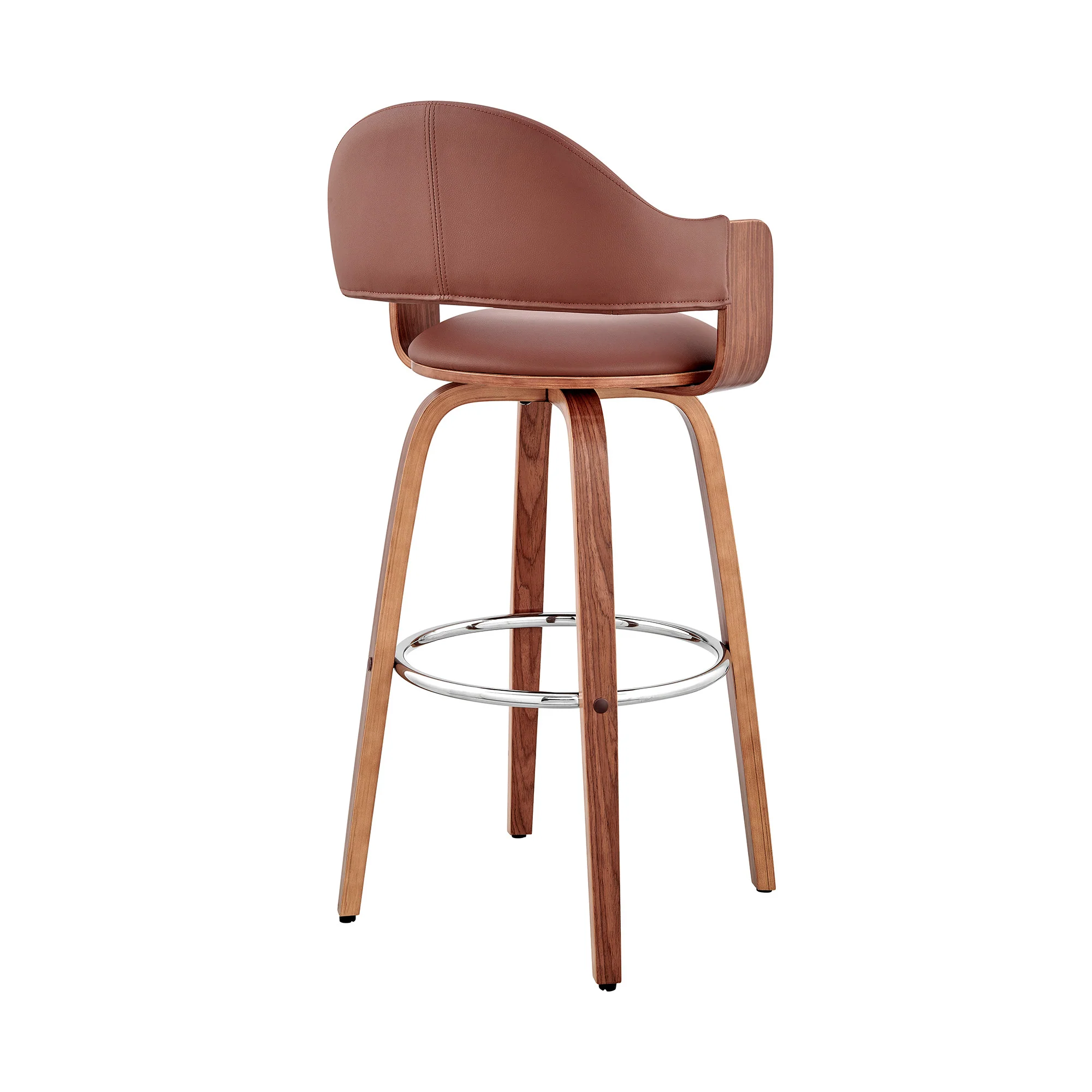 30" Rich Brown Faux Leather Walnut Wood Bar Stool By Homeroots - Image 5