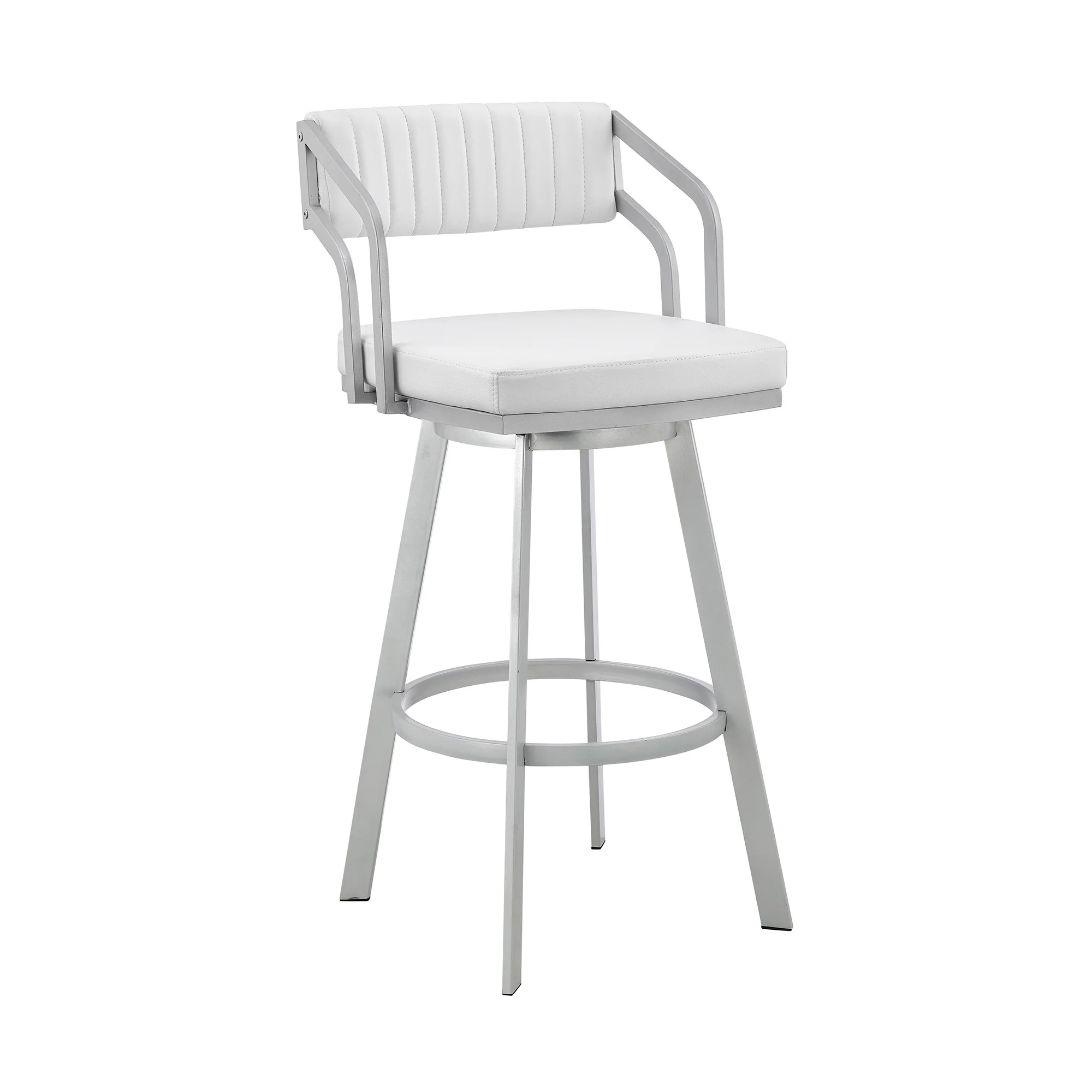30" Timeless White Faux Leather Silver Finish Swivel Bar Stool By Homeroots
