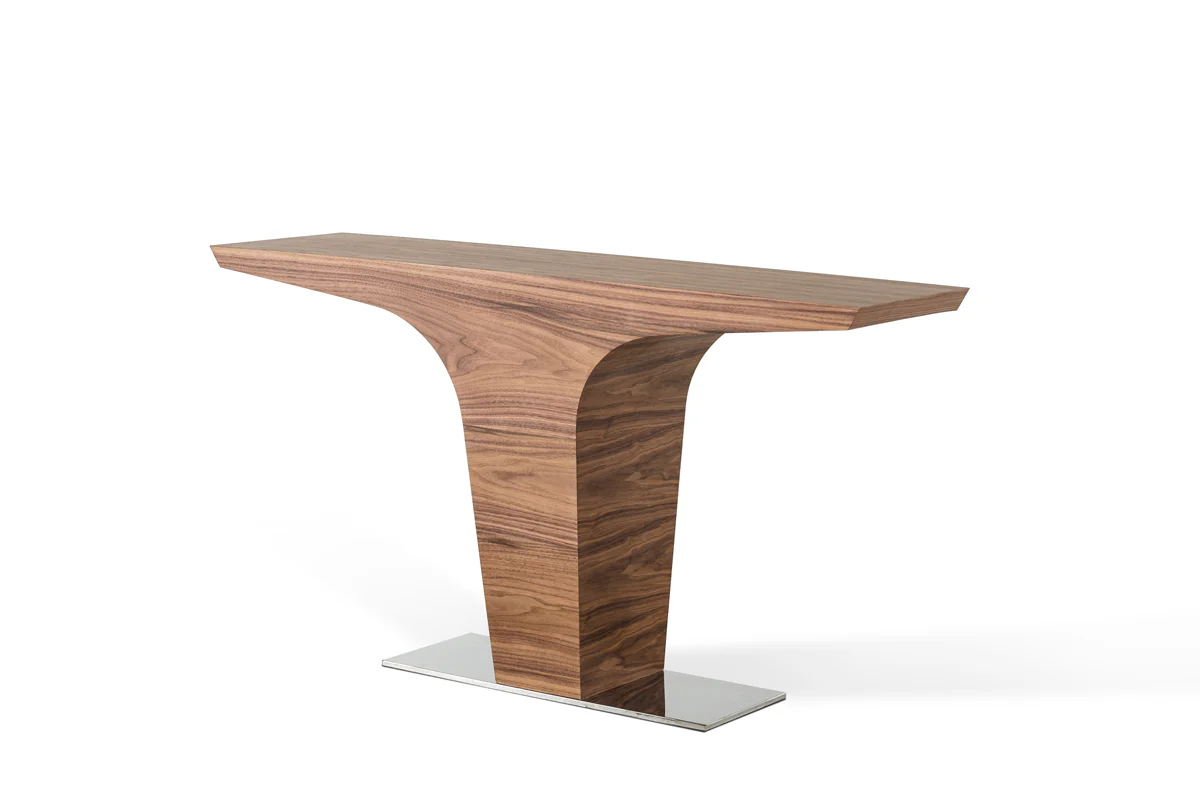 30' Walnut Veneer and Steel Console Table By Homeroots