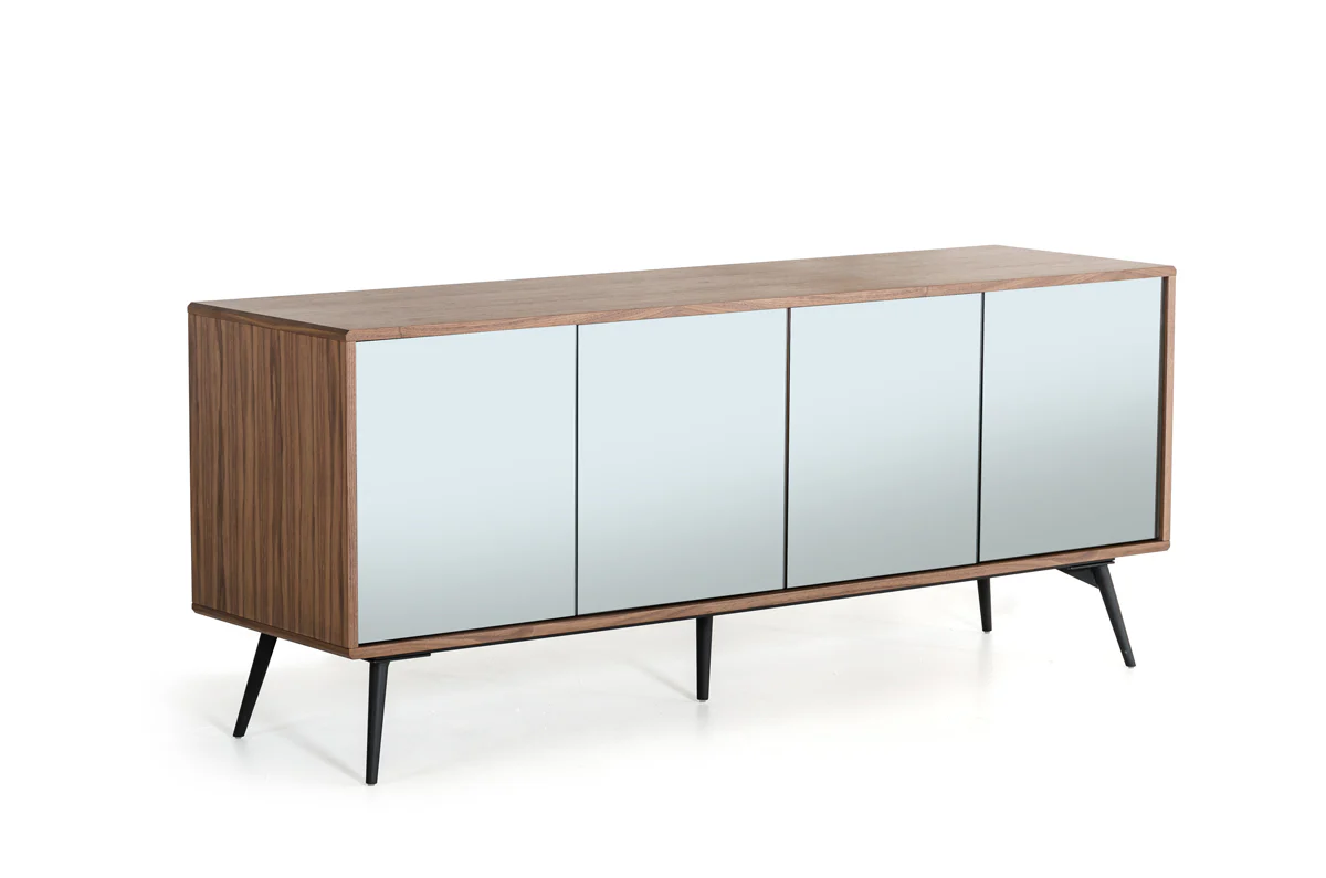 30' Walnut Veneer Glass And Metal Buffet By Homeroots