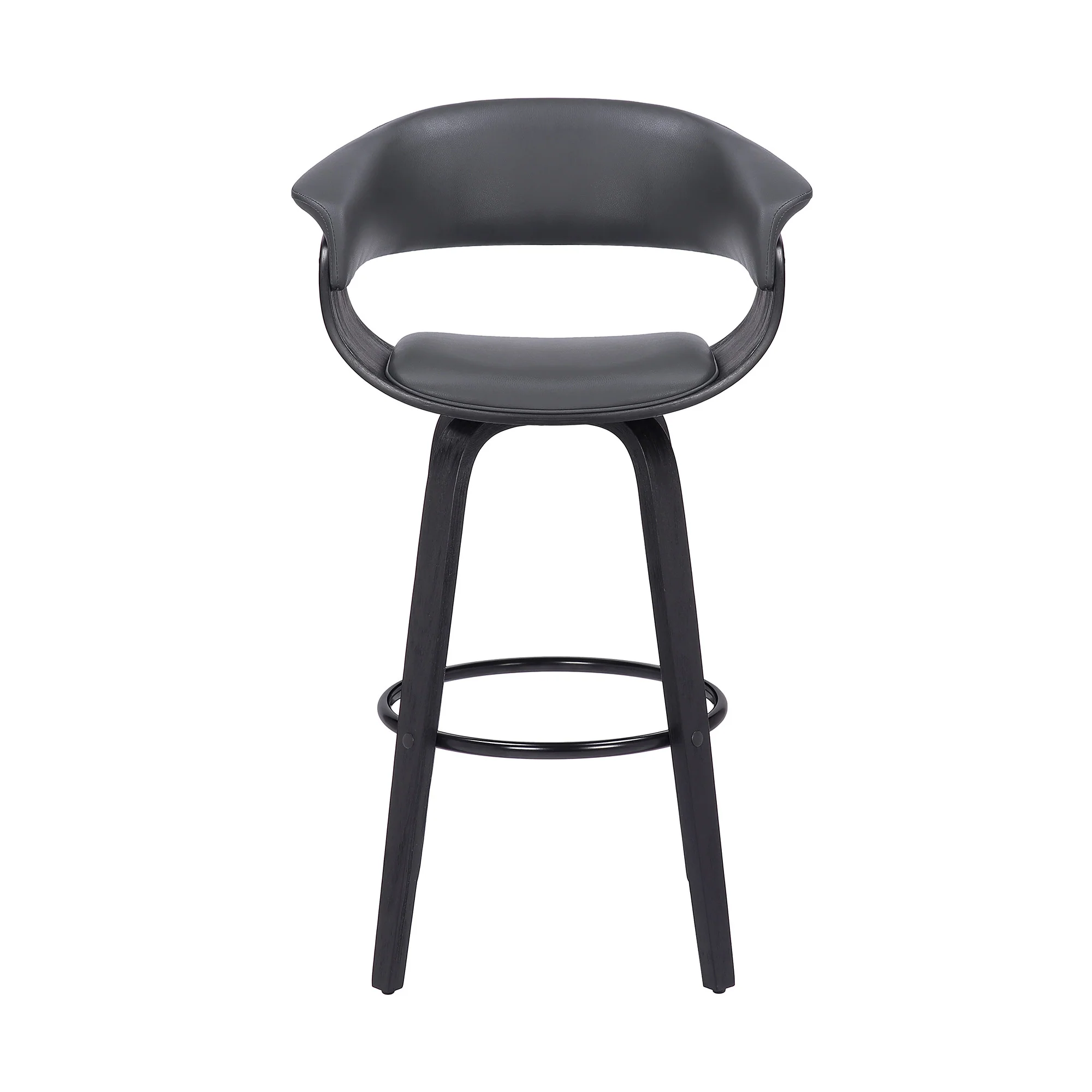 31" Gray And Black Faux Leather And Solid Wood Swivel Low Back Bar Height Bar Chair With Footrest By Homeroots - Image 3