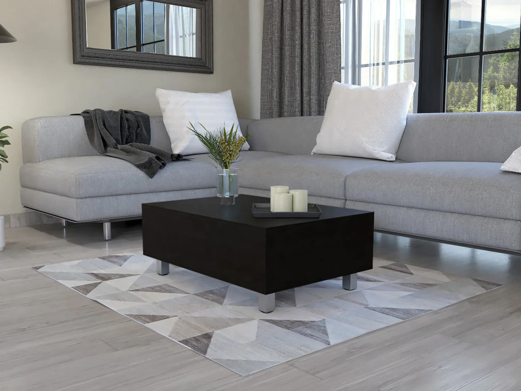 32" Black Manufactured Wood Rectangular Lift Top Coffee Table With Drawer And Shelf By Homeroots