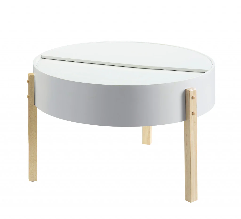 32" Natural Brown And White Round Coffee Table By Homeroots