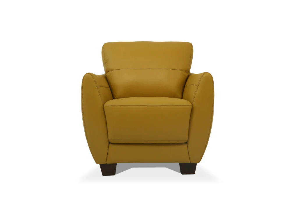 33" Mustard Genuine Leather And Black Arm Chair By Homeroots