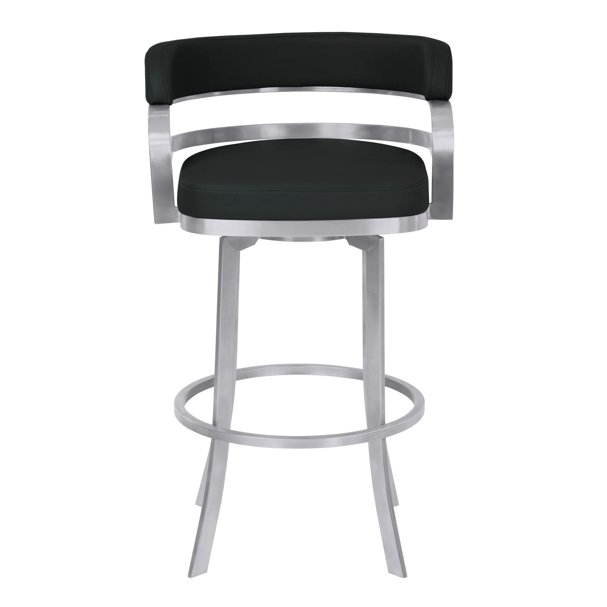 34" Black Brushed Stainless Steel Counter Height Swivel Backless Bar Chair By Homeroots - Image 3